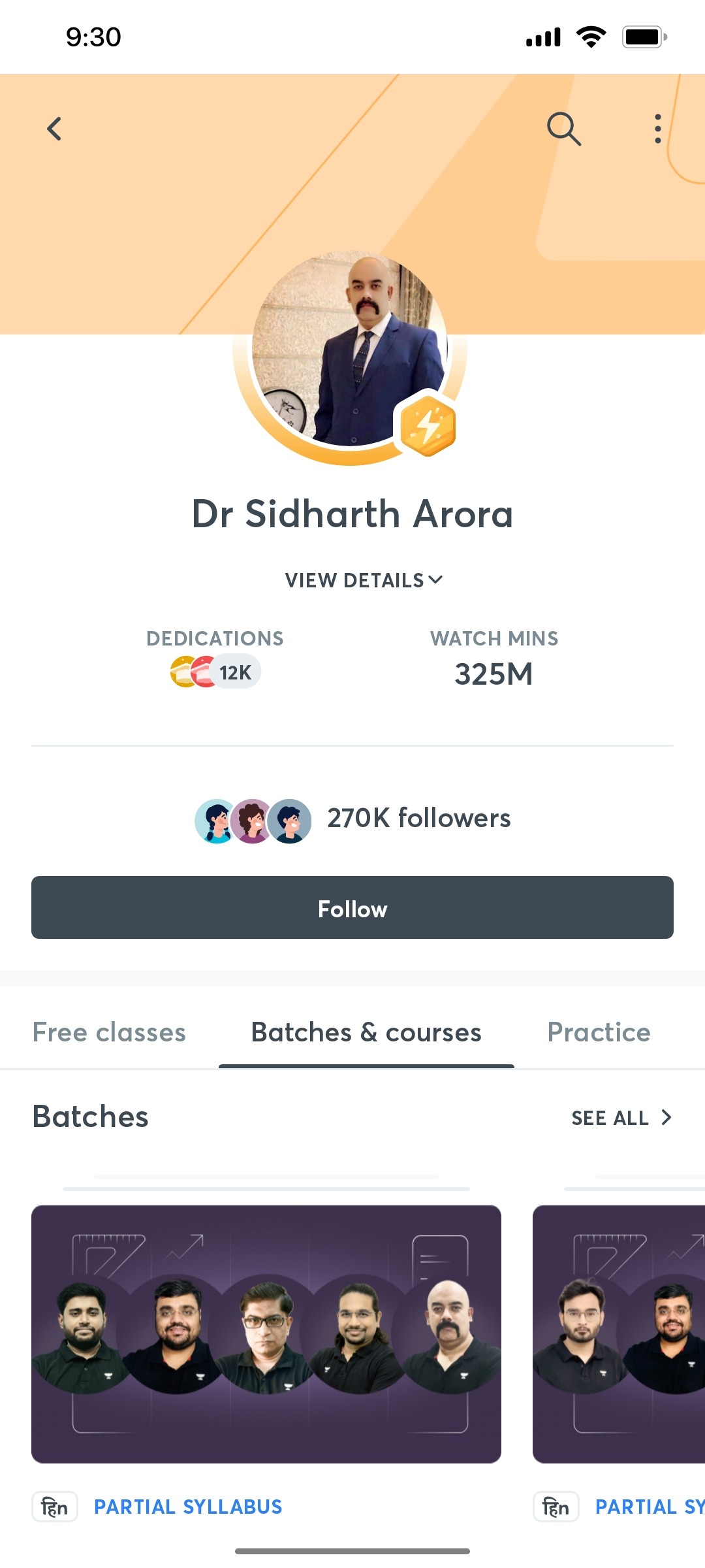 Unacademy Batches & Courses Screen