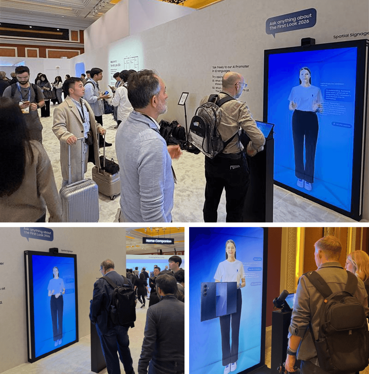 ▲CES 2026 ‘더 퍼스트룩’ 현장에서 참관객들이 이스트소프트와 삼성전자가 선보인 ‘AI 프로모터’를 체험하고 있다.  (자료=이스트소프트)