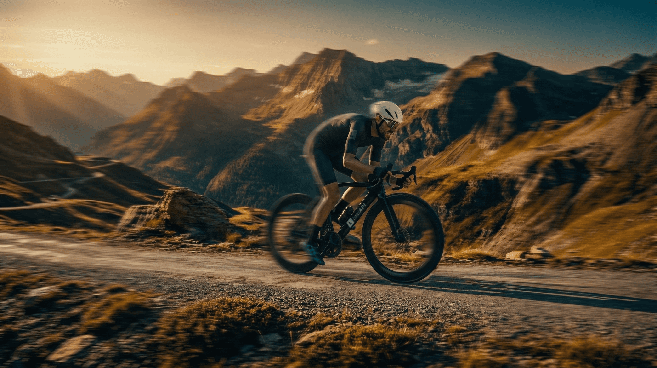 Dynamic picture of a cyclist riding downhill