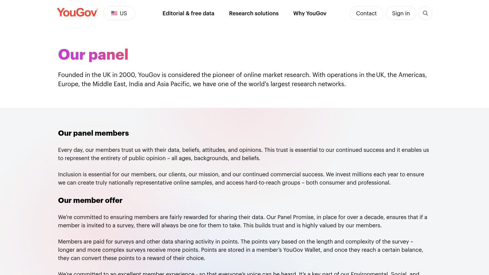 A user's dashboard on the YouGov platform showing available surveys and points balance.