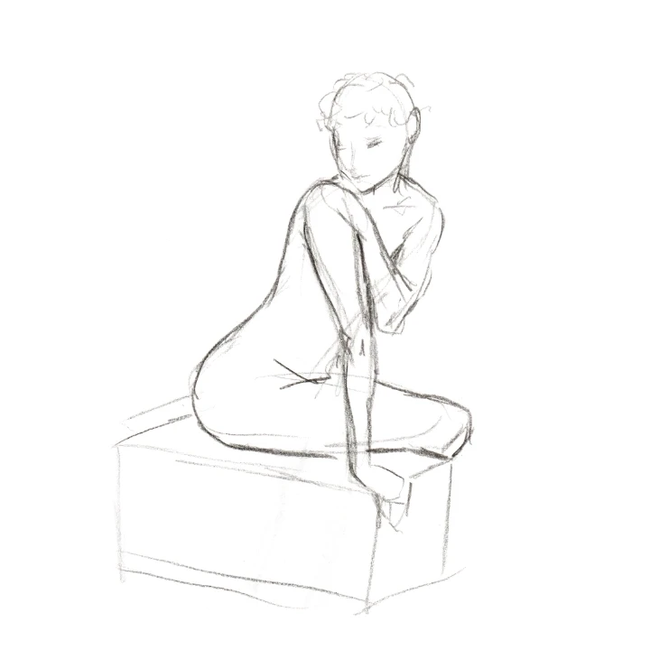 Life drawing of a woman sitting on a box
