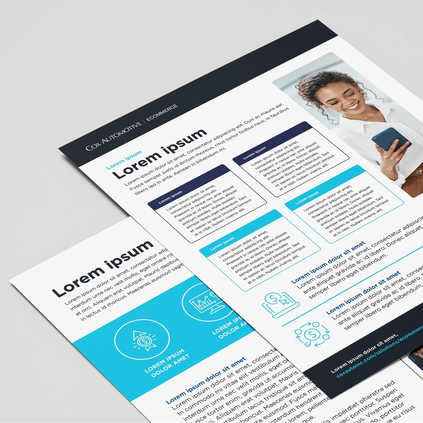 Close-up detail of Cox Automotive brochure templates