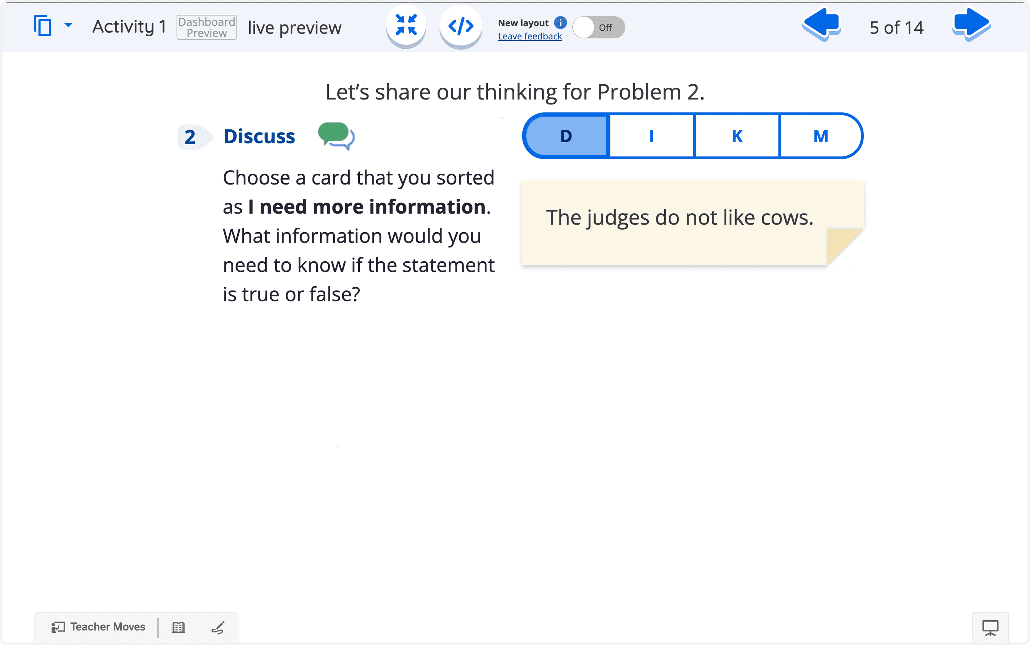 1:1 screen layout for a compact discussion activity.