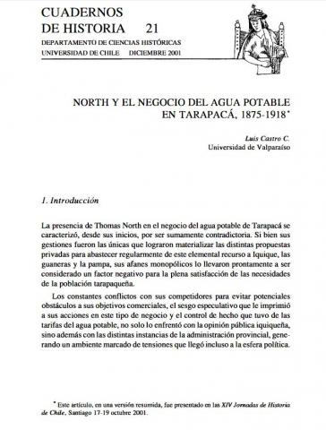 North y el negocio del agua potable en Tarapacá, 1875-1918.