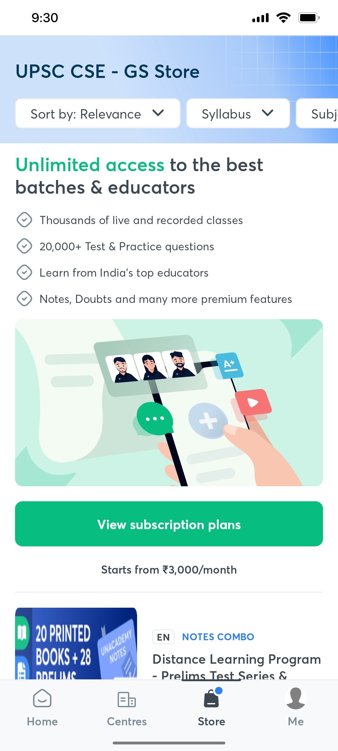 Unacademy Store Screen