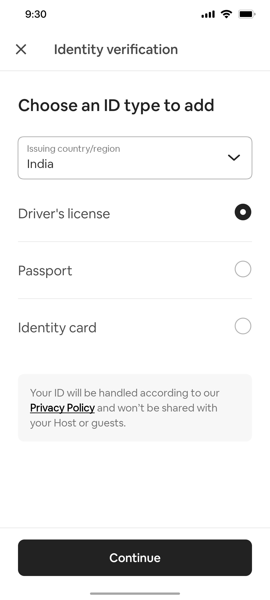 Airbnb Identity Verification details 2 screen