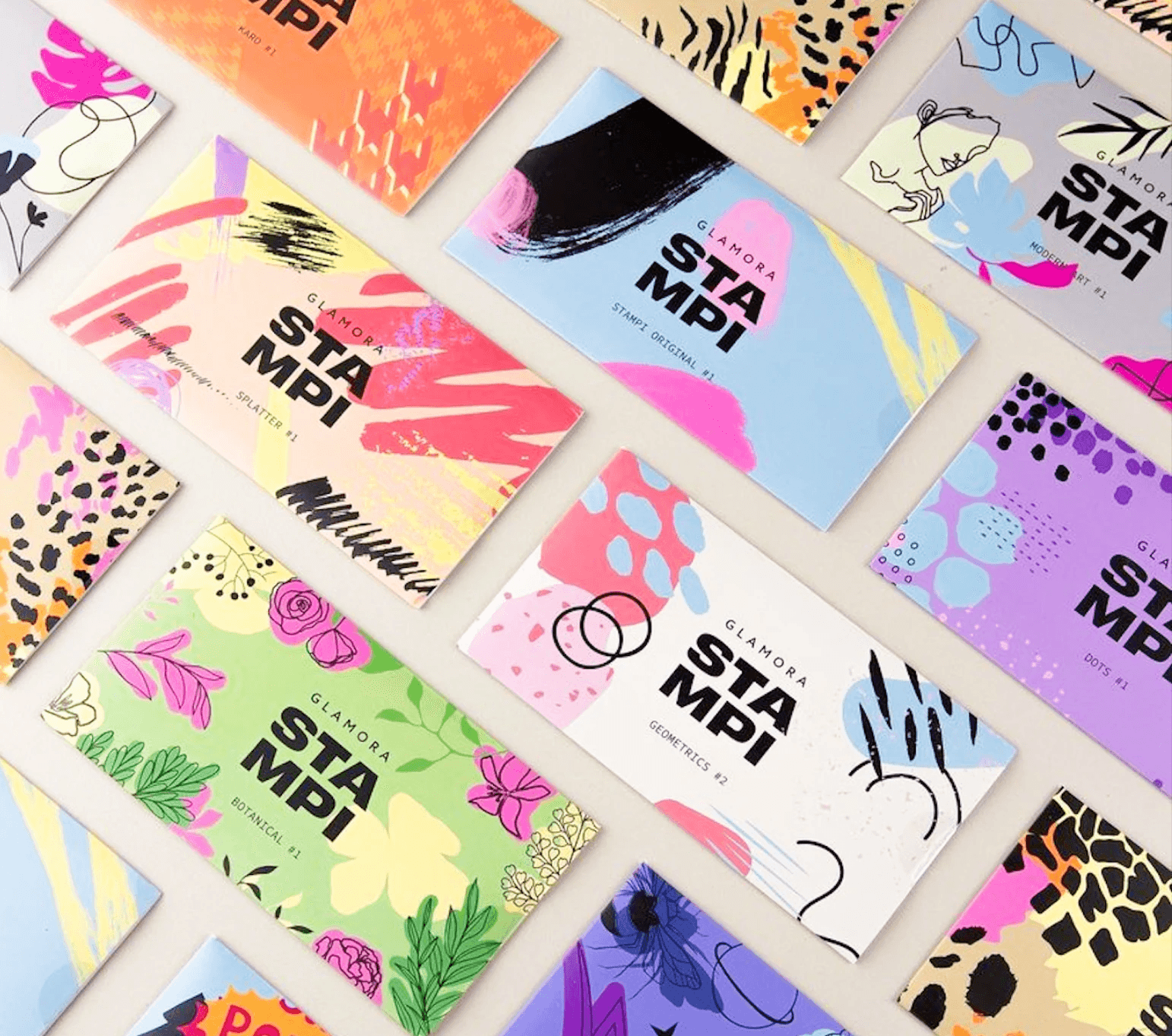 Glamora Stampi packaging balancing playful nail art with the parent brand identity