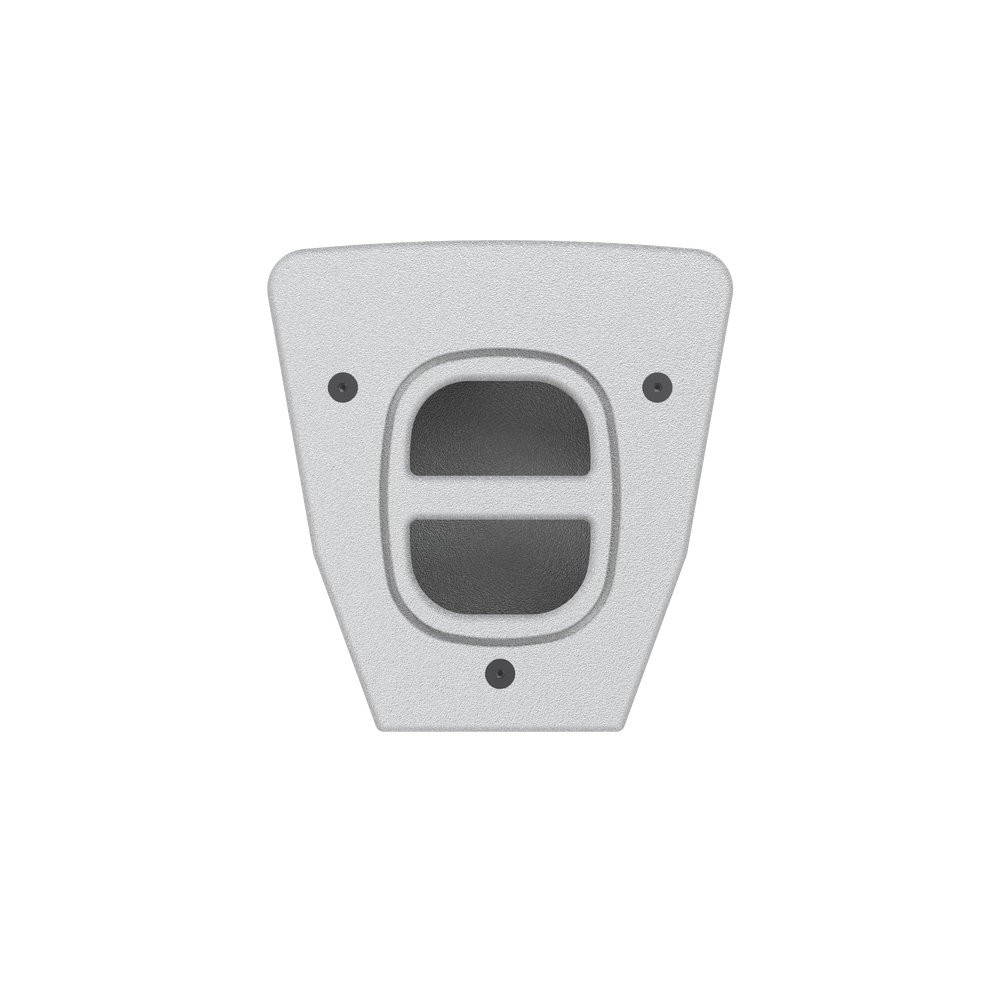 White trapezoidal speaker with black oval horn