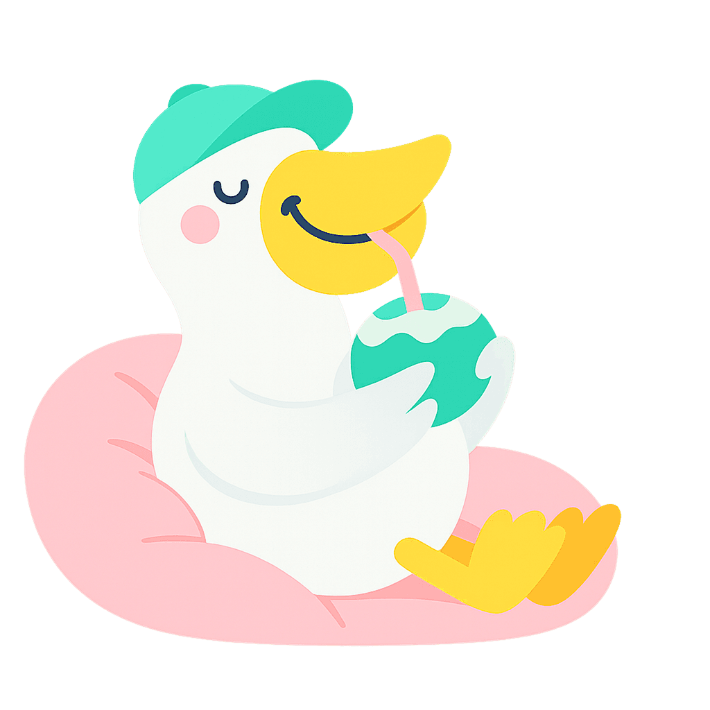 Flappy the AI travel buddy resting on a pink pillow