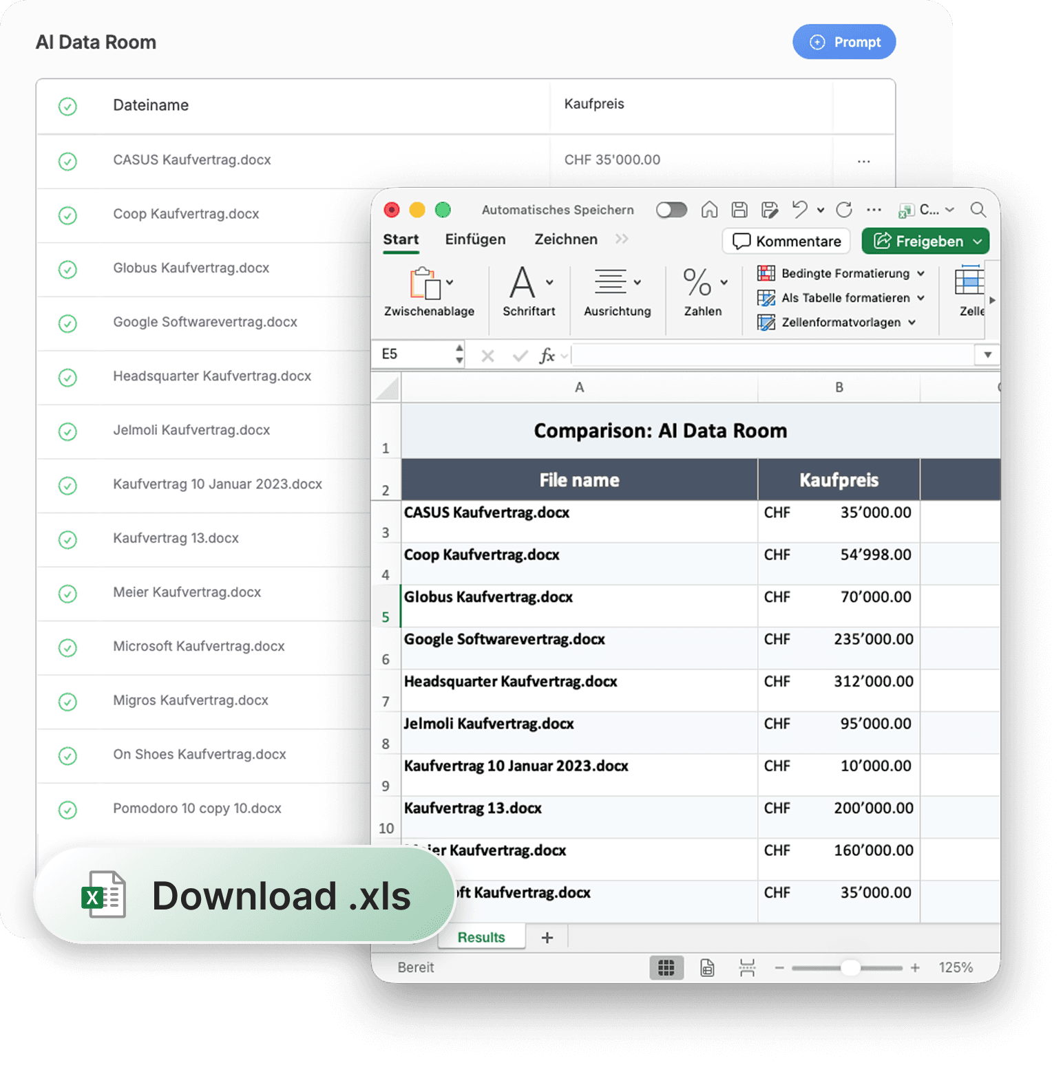 CASUS AI Data Room Excel Export