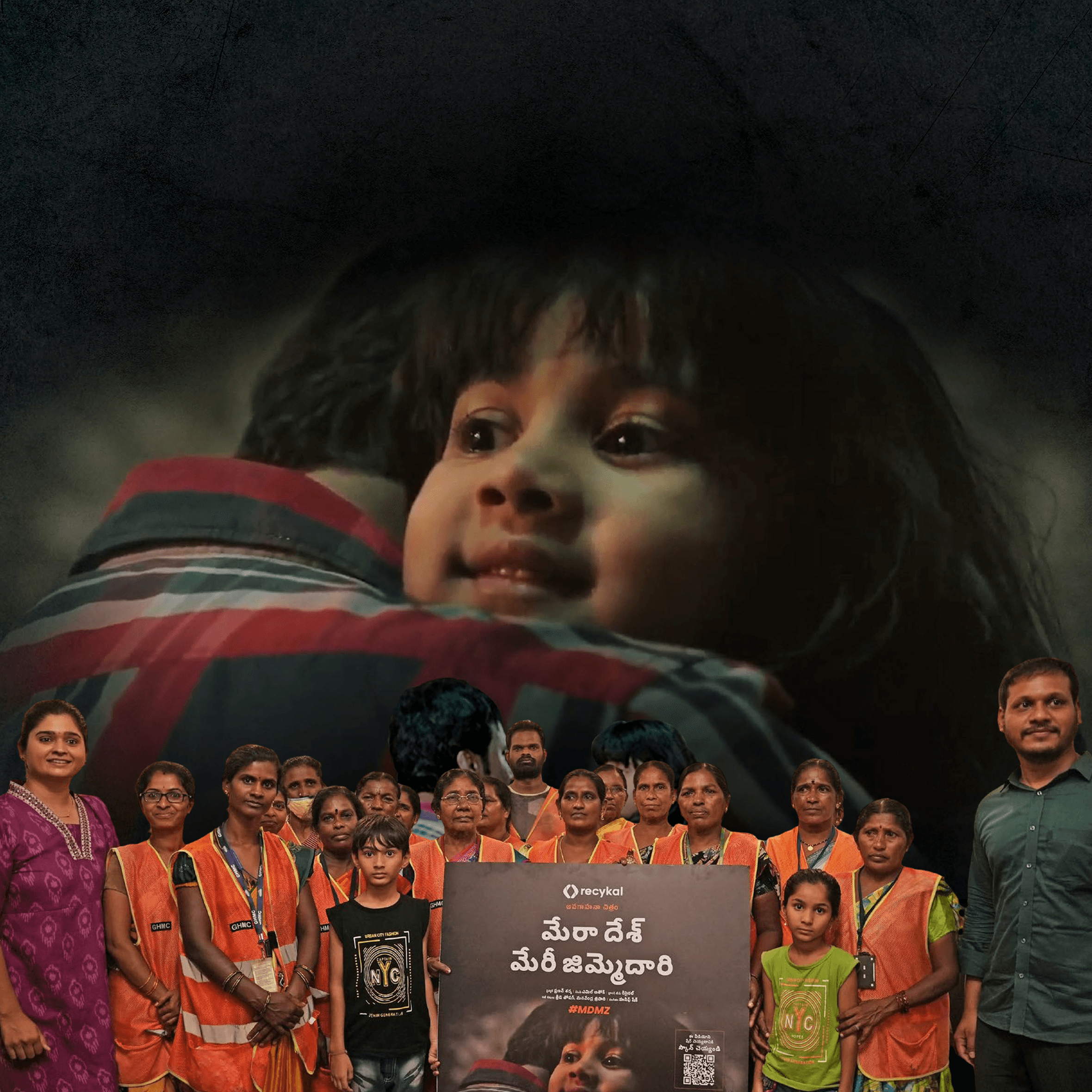 Woman in red outfit poses by a red telephone booth.