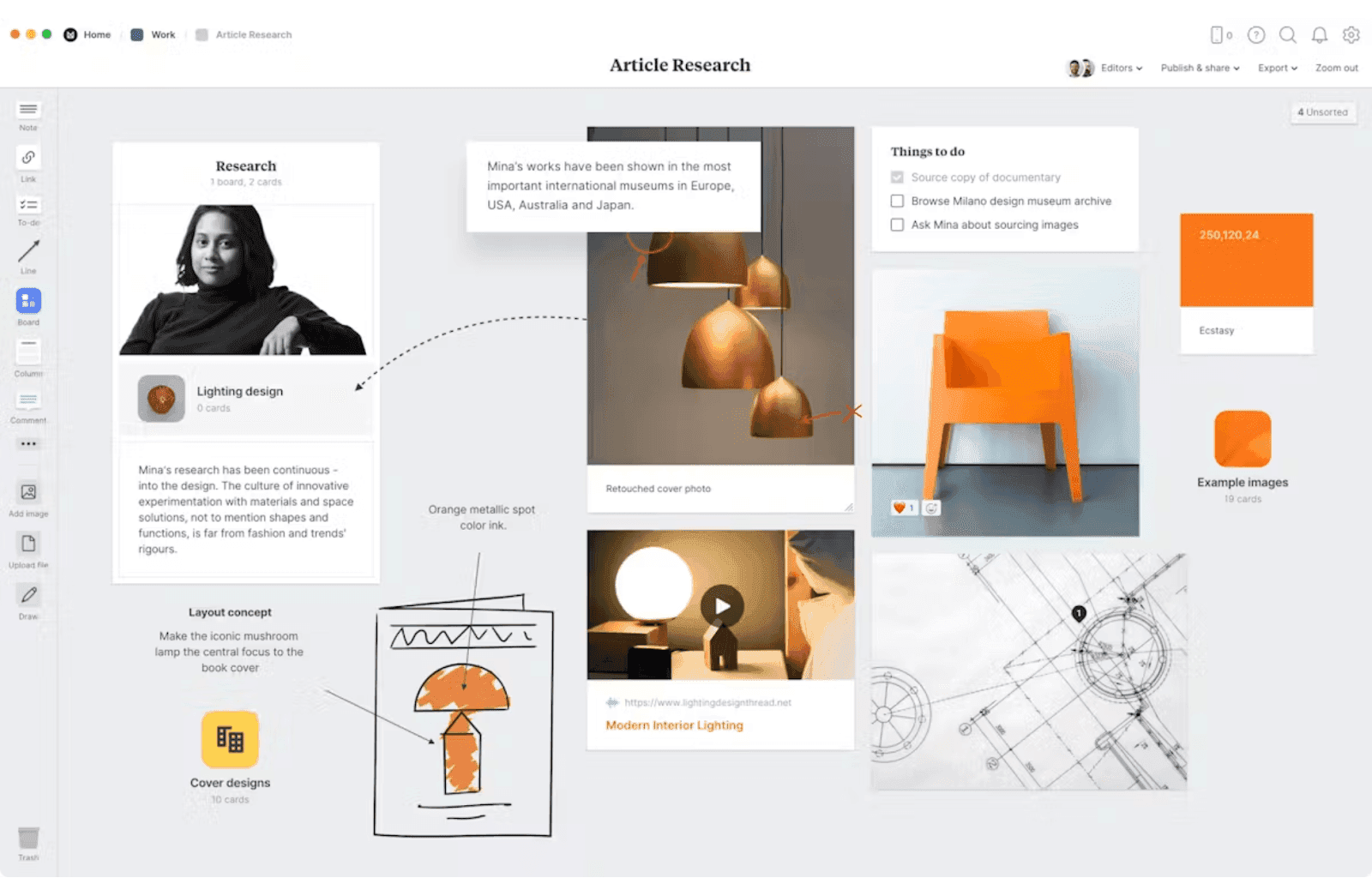 Interface of Milanote