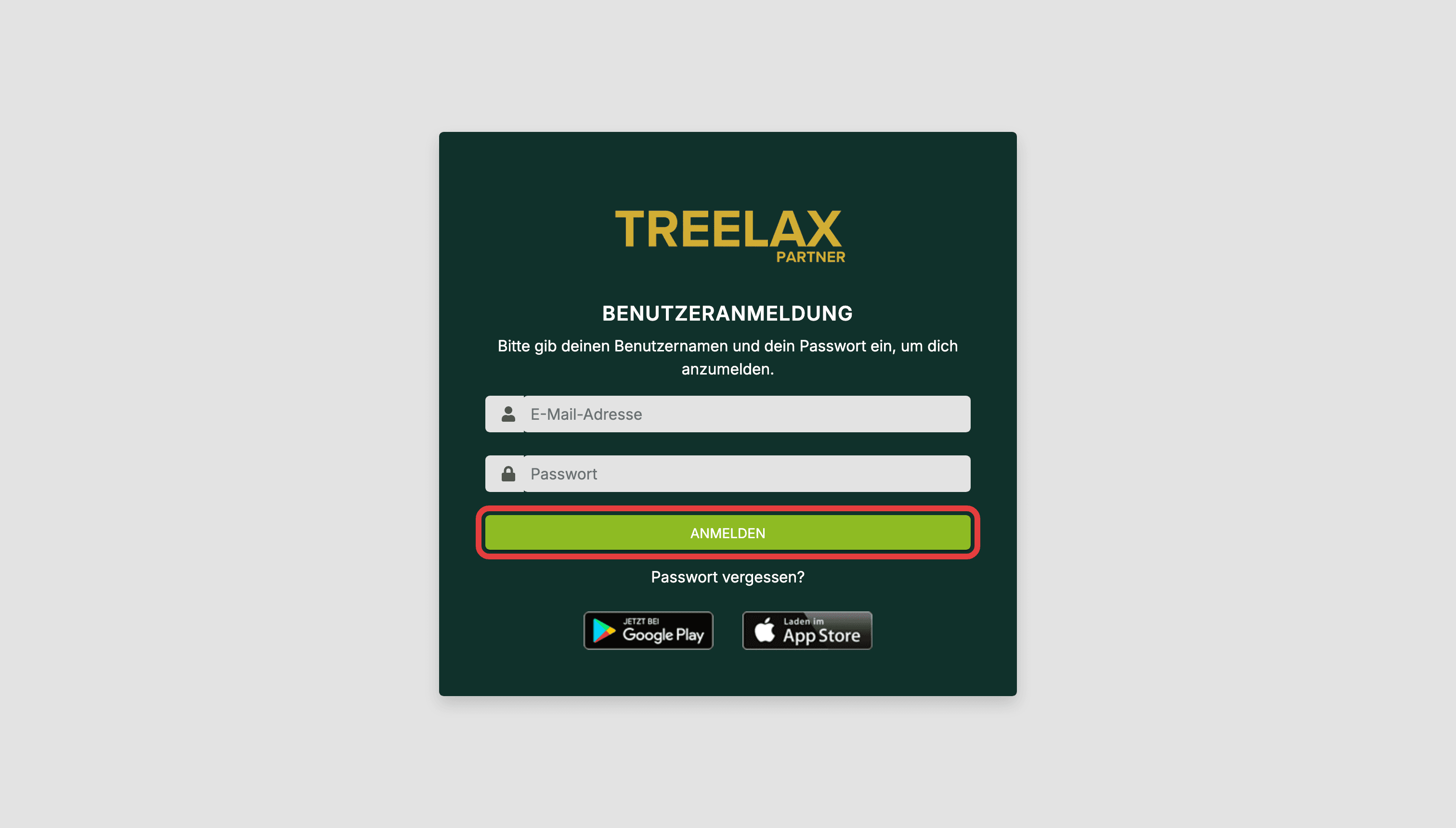 Die Anmeldung der PSA-App — eigener Zugang, eigene E-Mail-Adresse.