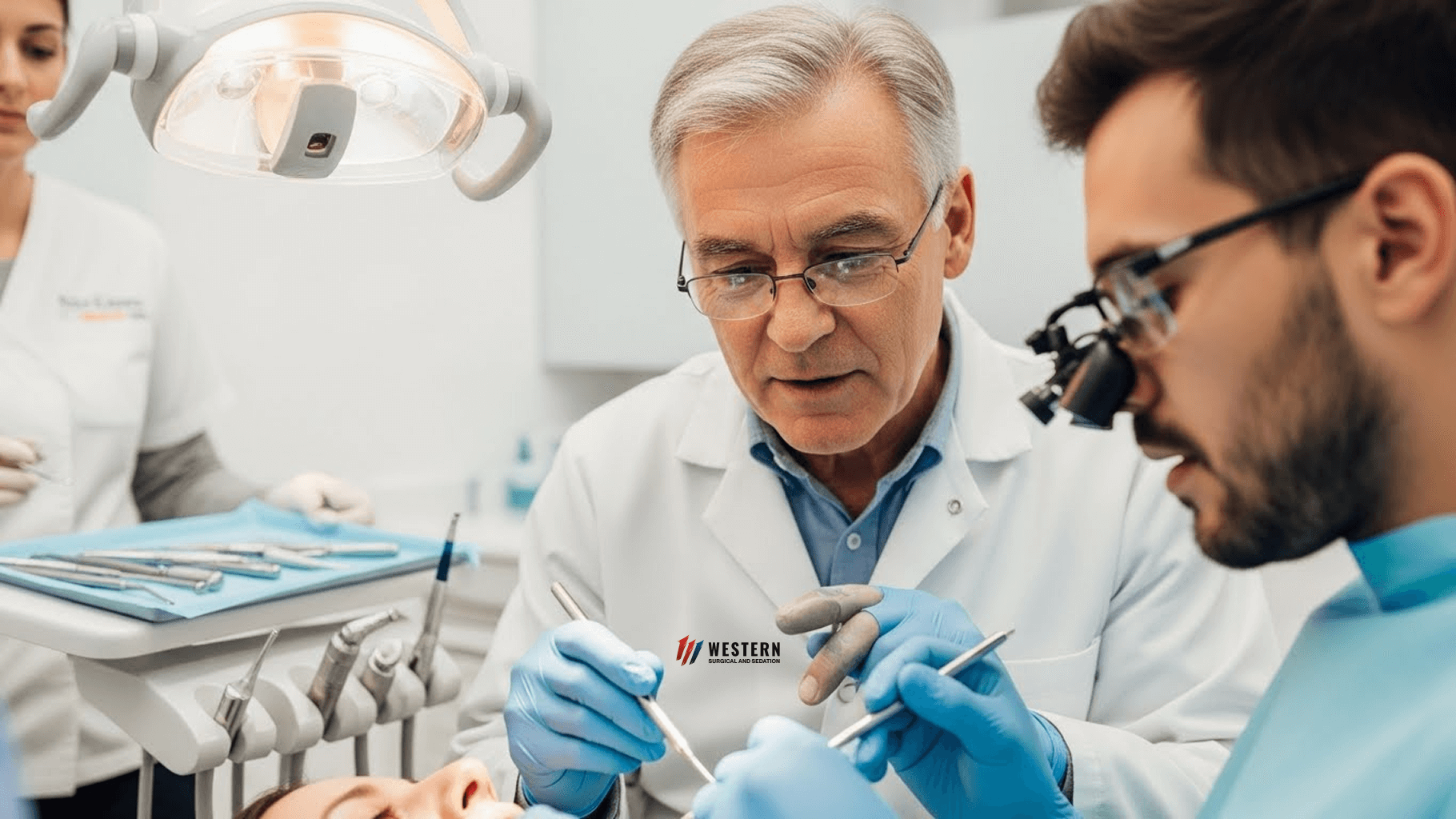 Expert dentist from Western Surgical and Sedation instructing on a surgical procedure.