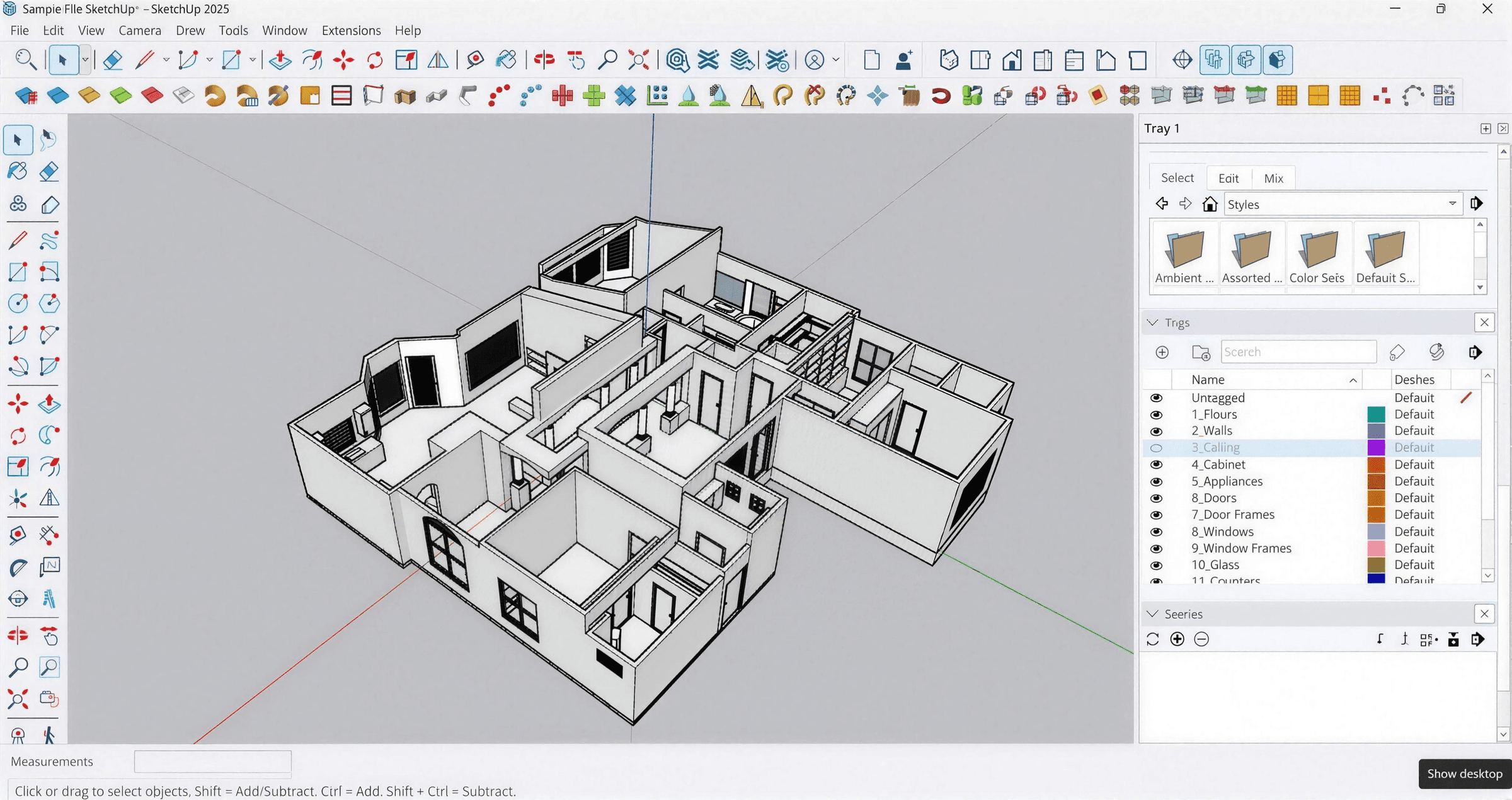 Grouped and tagged SketchUp model ready to furnish
