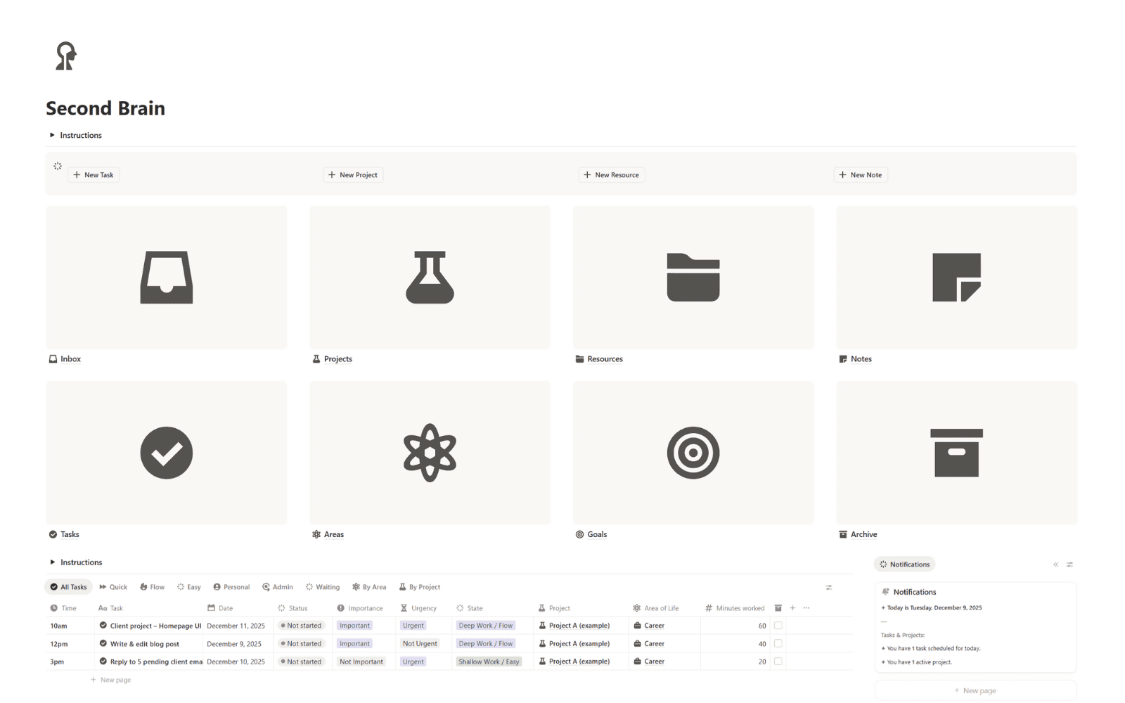 Notion template Second Brain