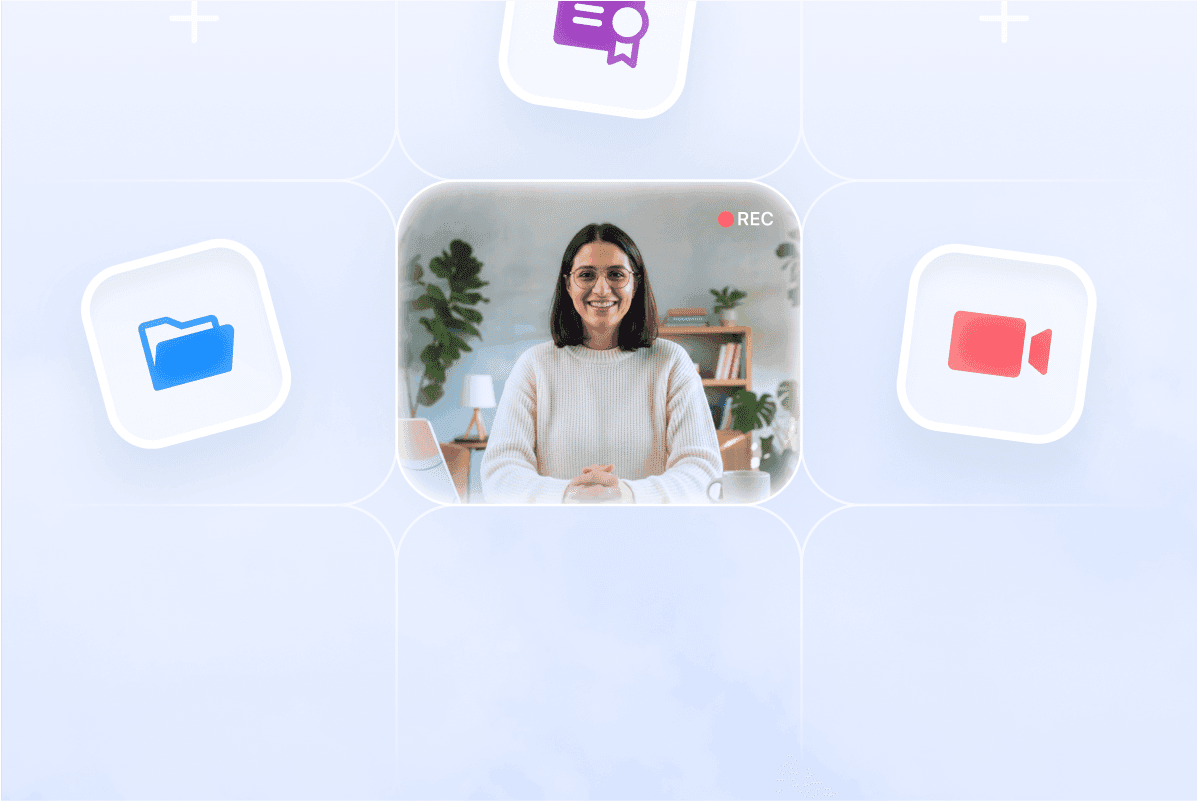 ByteCoach LMS interactive course builder feature showing educator recording a lesson, enabling teachers to create engaging live or recorded online courses with multimedia support.