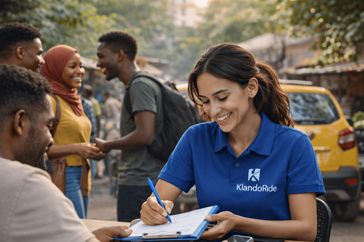woman sitting around table holding tablet