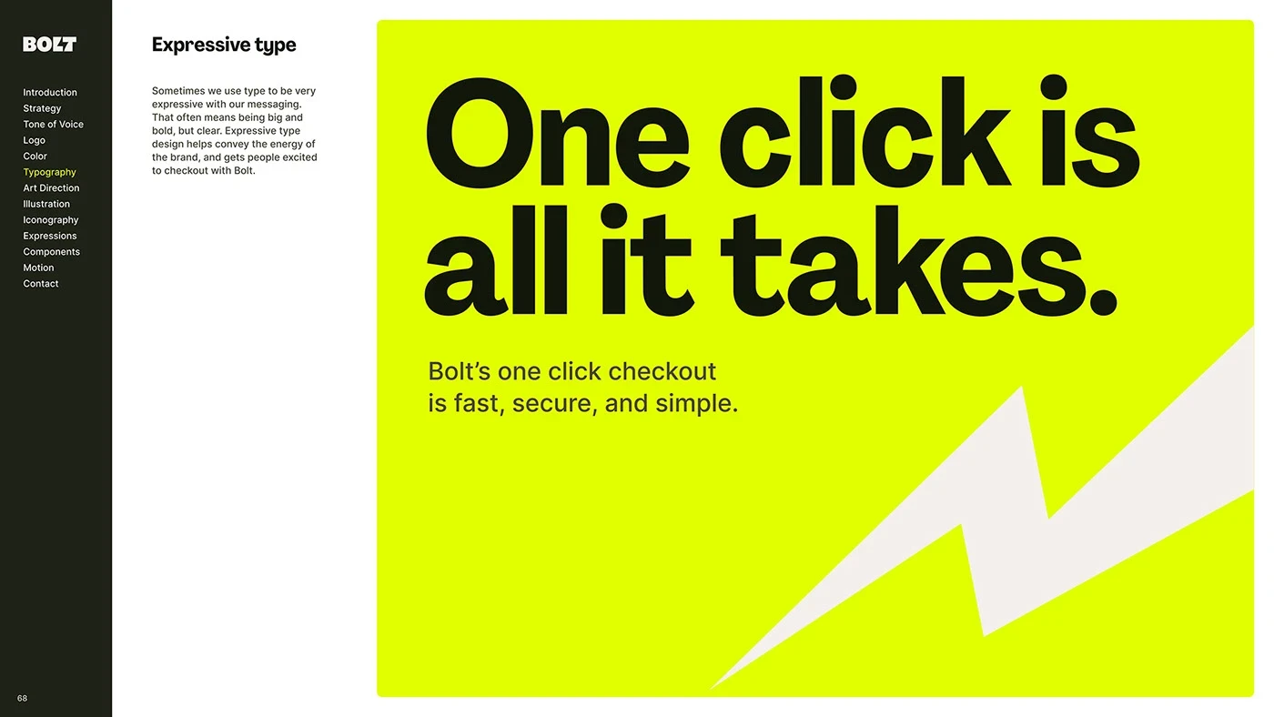 Expressive typography and bold lead color conveying brand personality