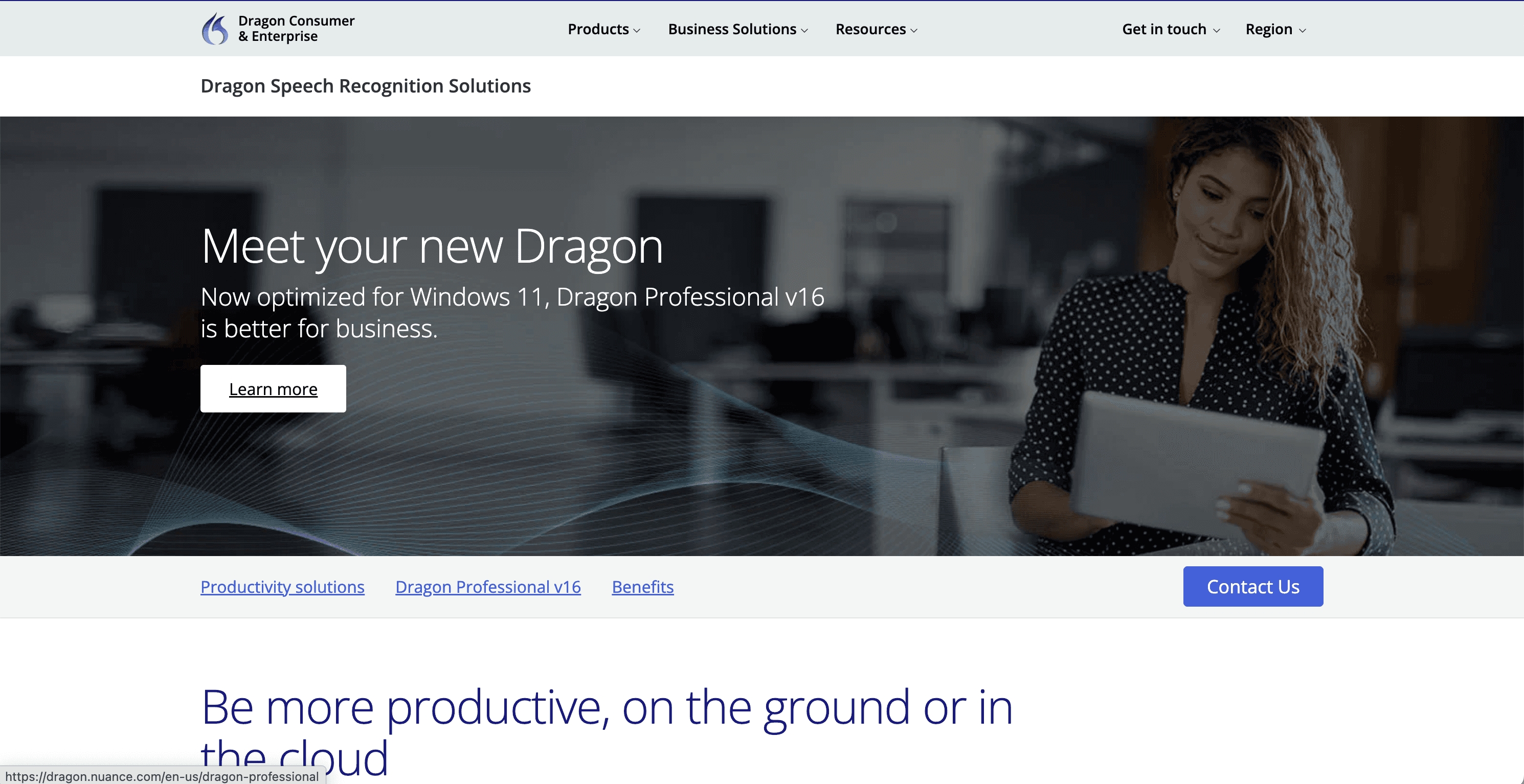 Dragon Dictation homepage screenshot