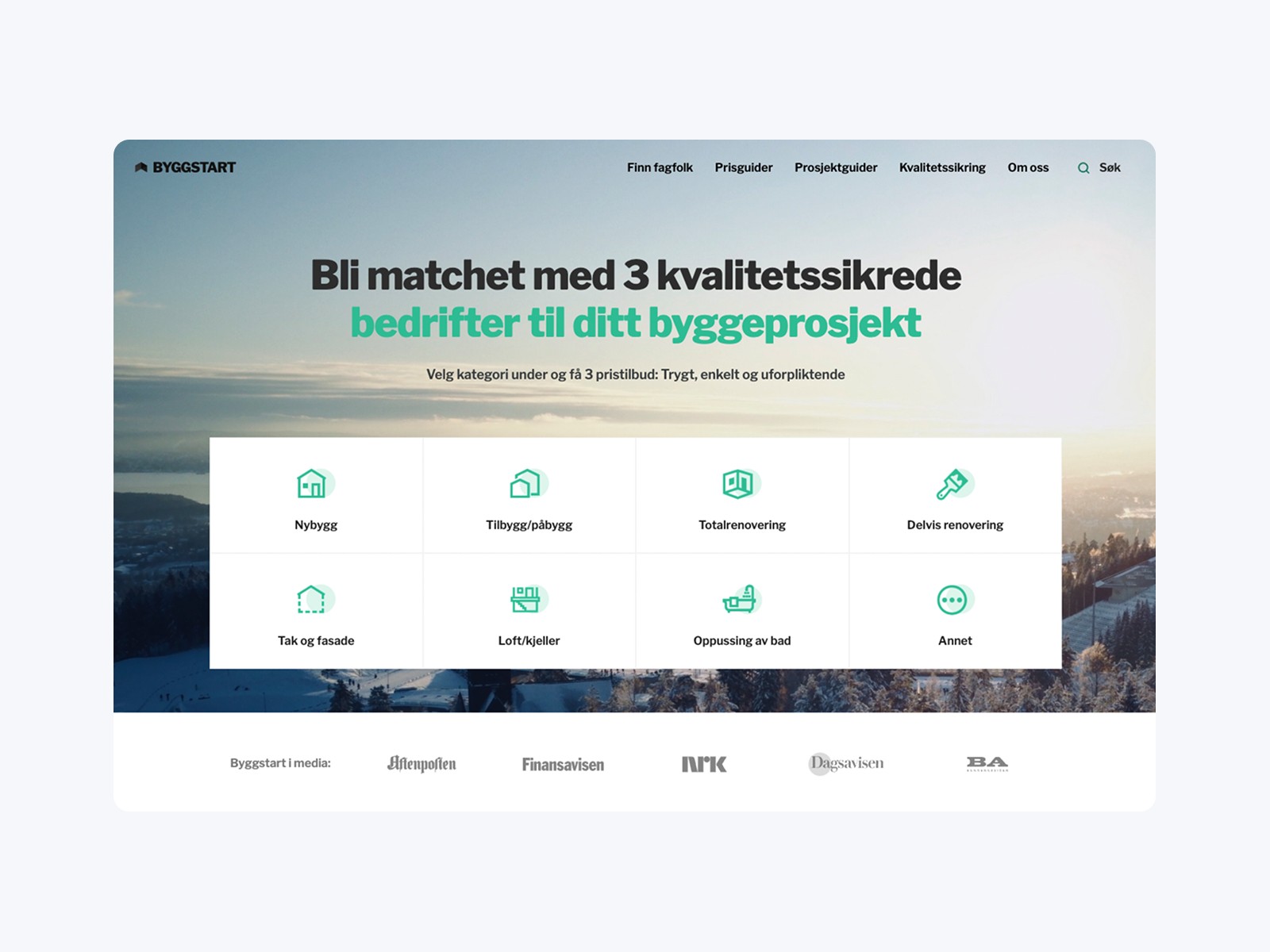 Old screenshot of the previous Byggstart website