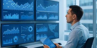 Technician monitoring solar system performance
