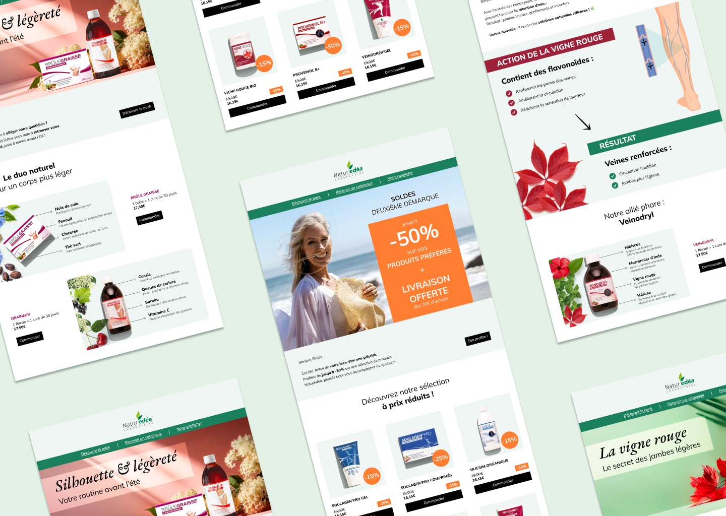 Visuels de différentes newsletter de la marque Naturédéa