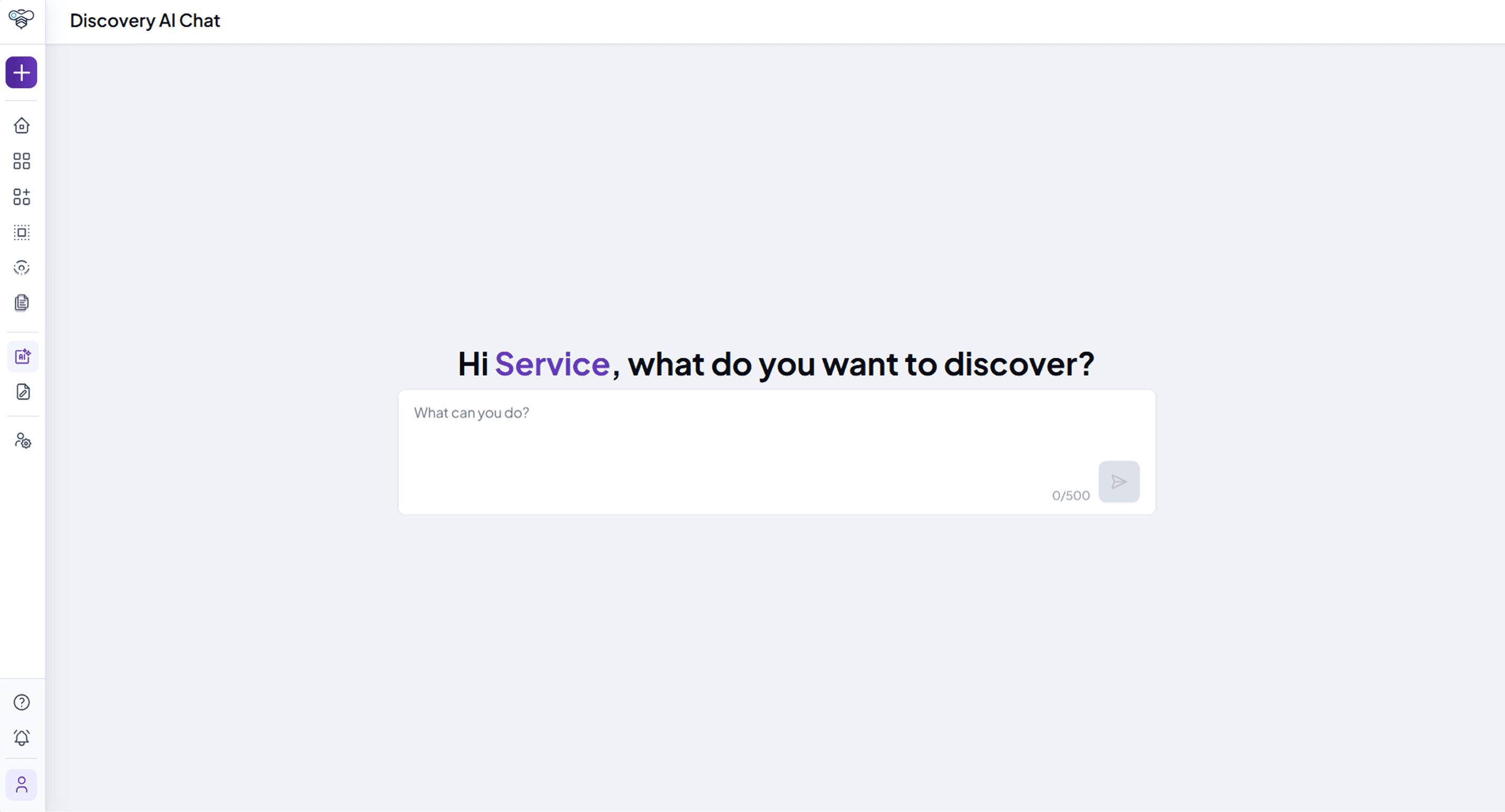 Discovery AI chat with the prompt box asking what the user wants to discover