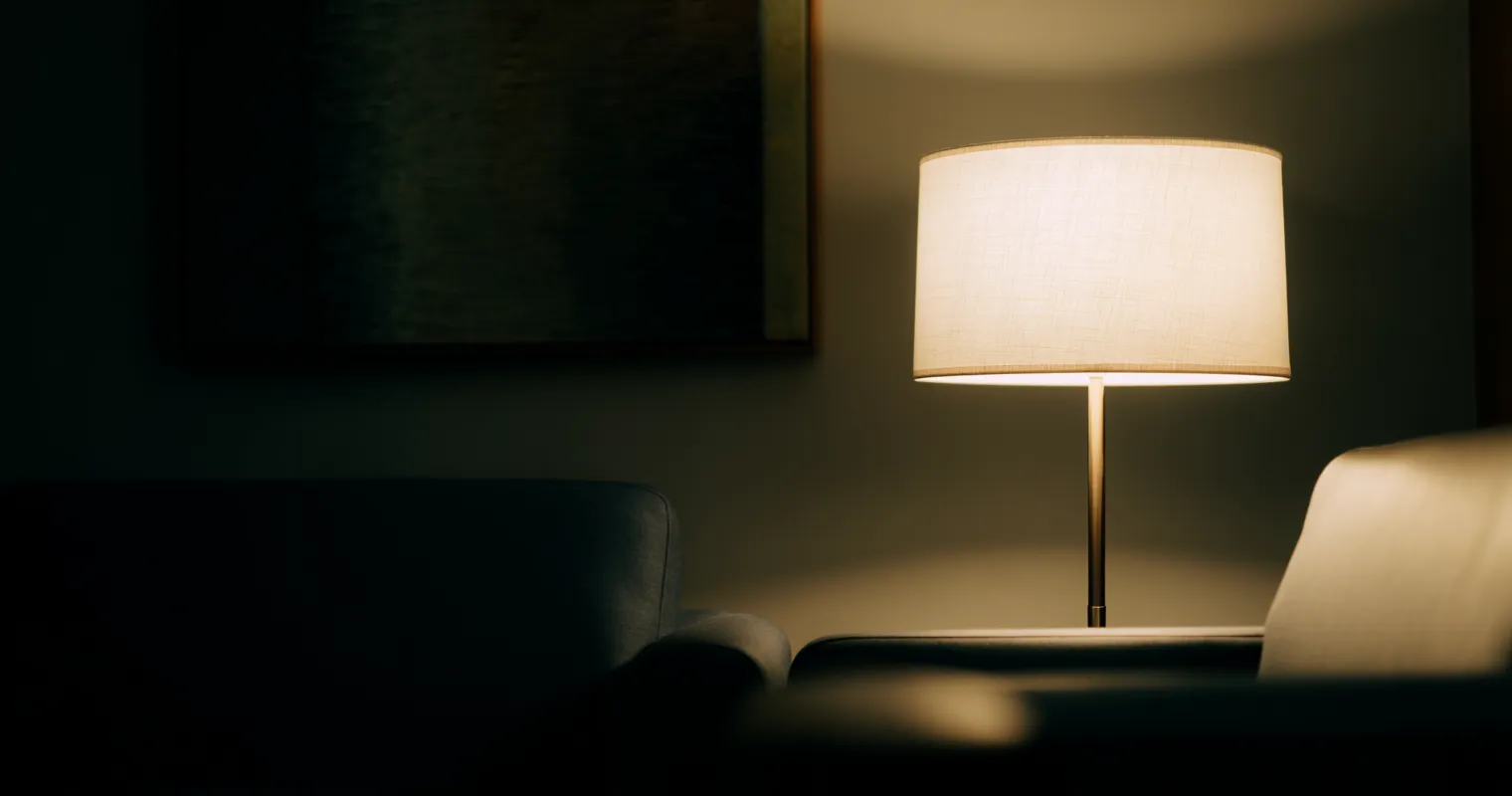 Calming counseling office with soft lighting and comfortable seating.