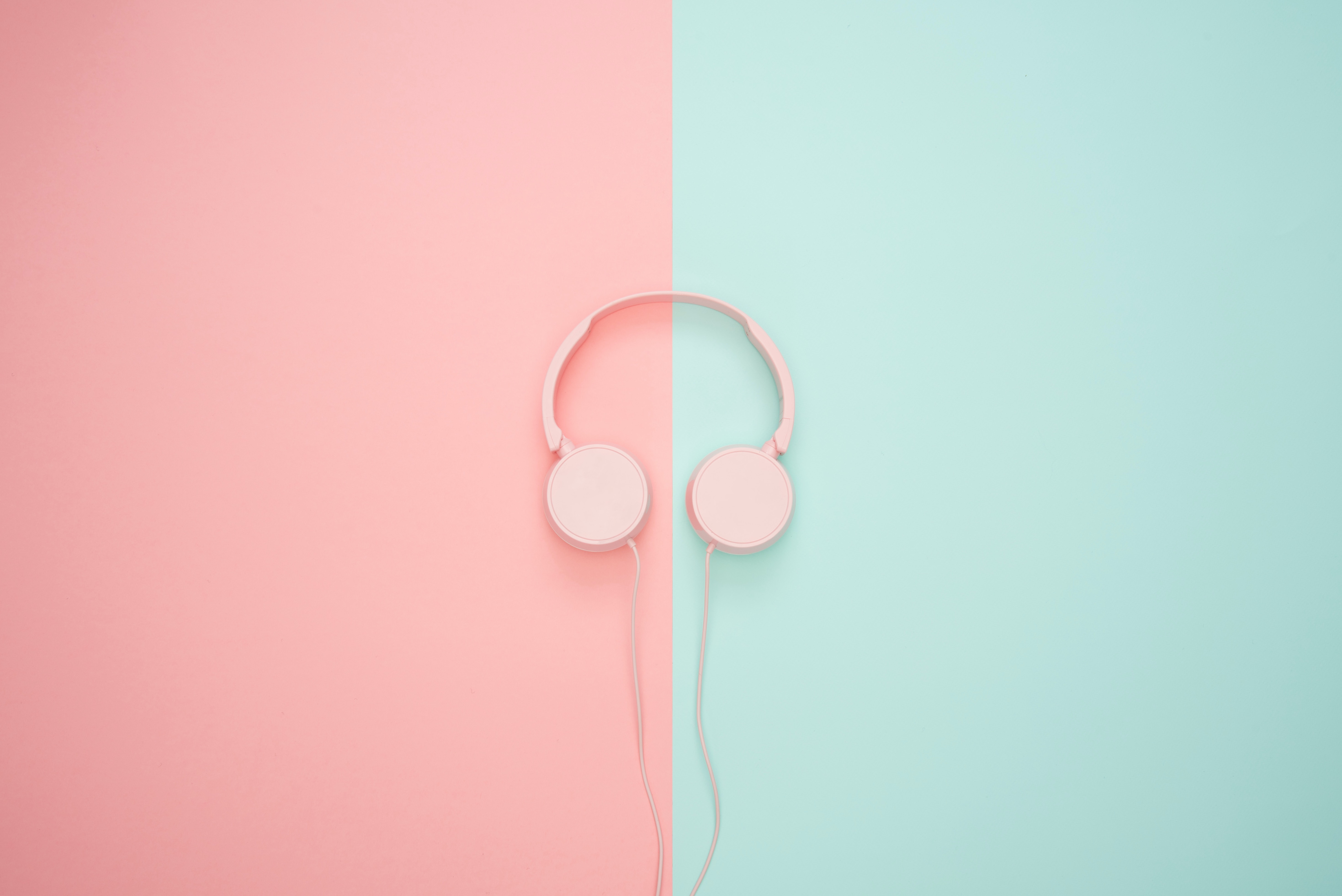headphone on a two colored theme - sampling music