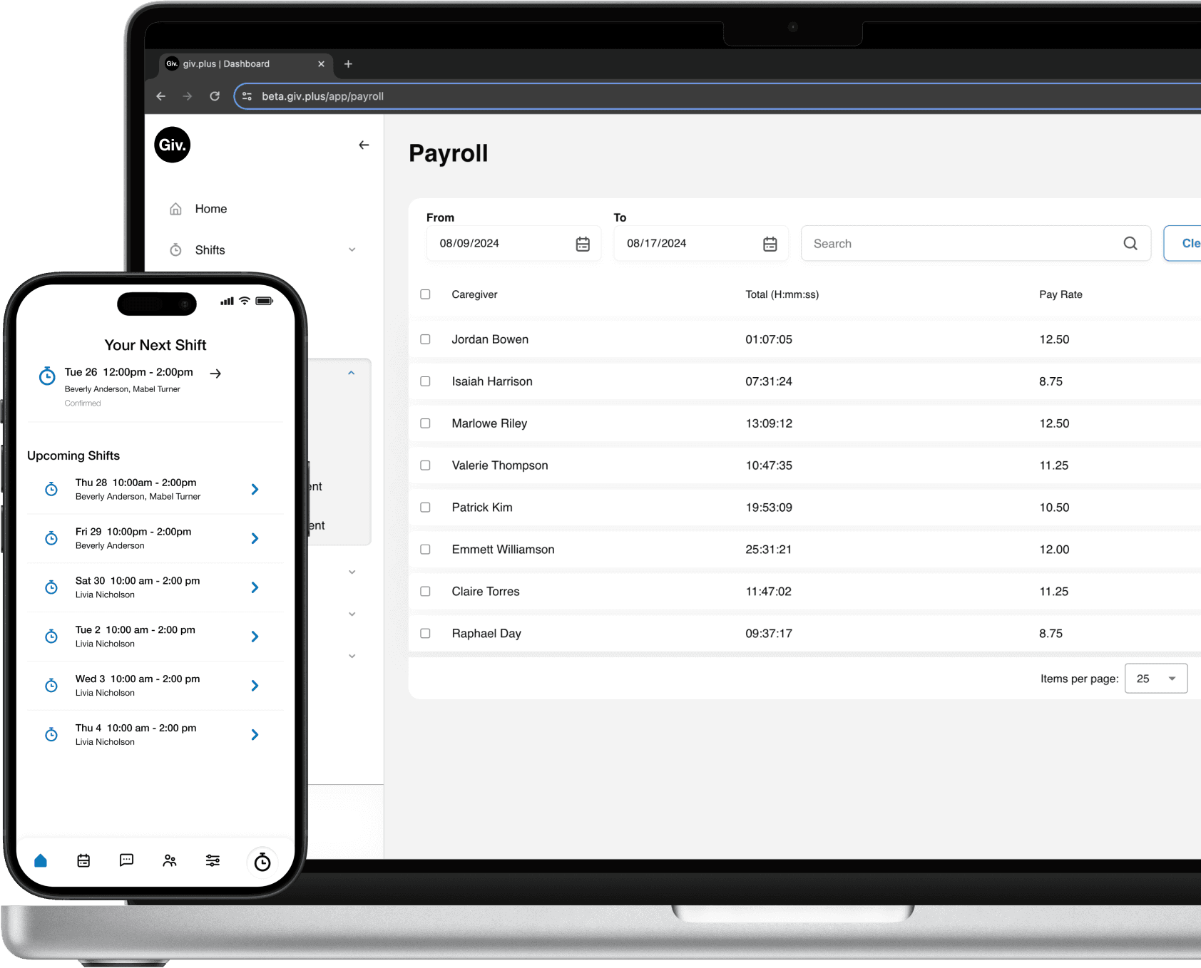 Shifts and payroll software.