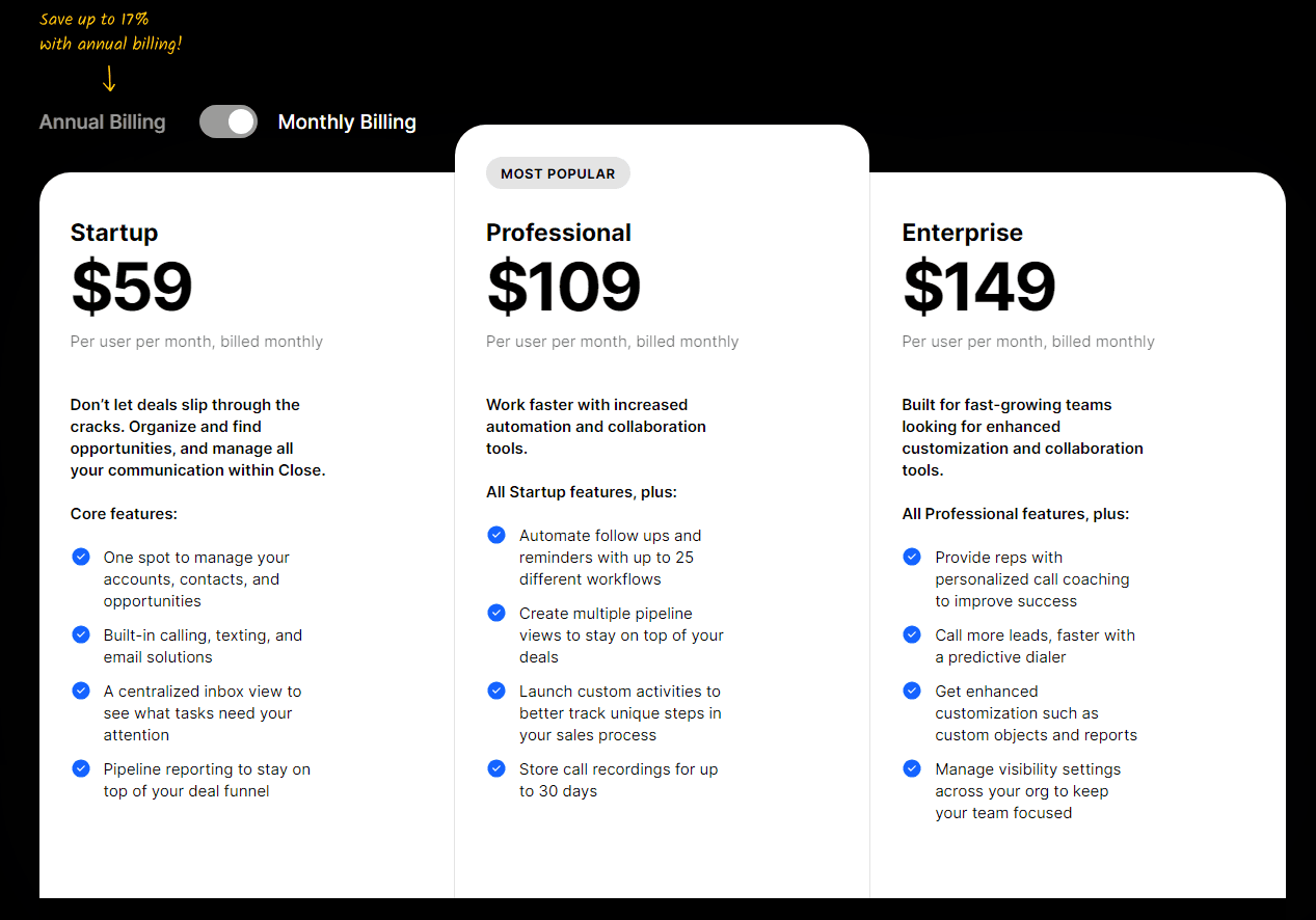 Close Pricing Structure