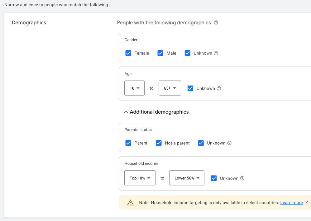YouTube ads audience demographics