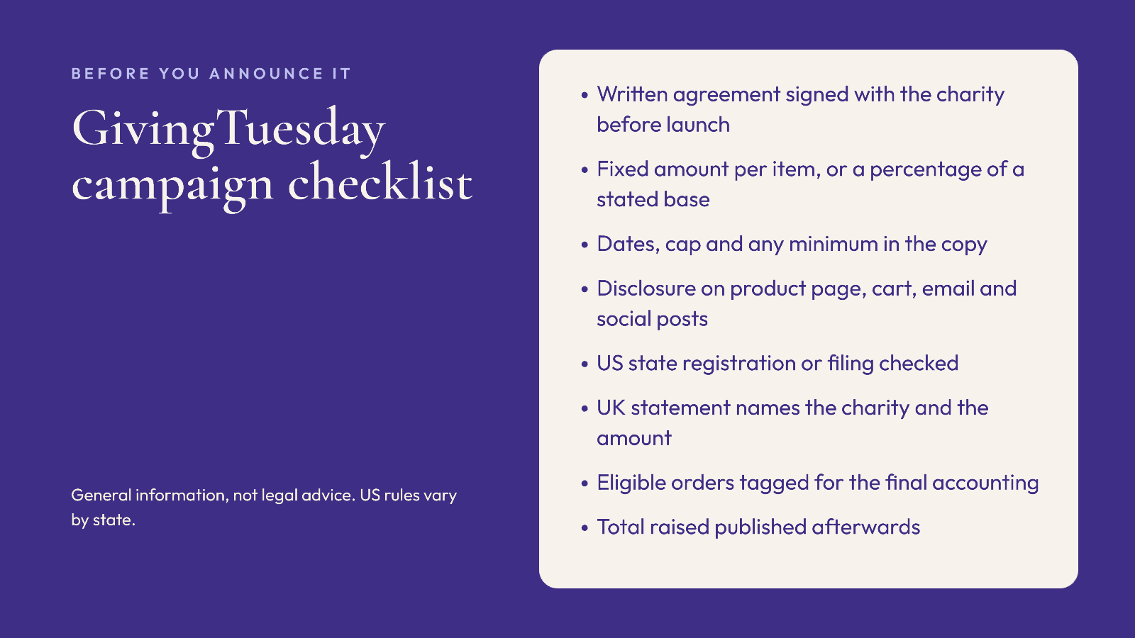 GivingTuesday charity promotion checklist for Shopify fashion brands