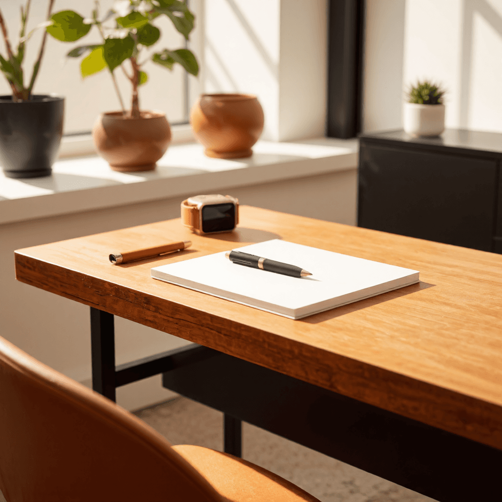 product photography of Orange Leather Wearable Device