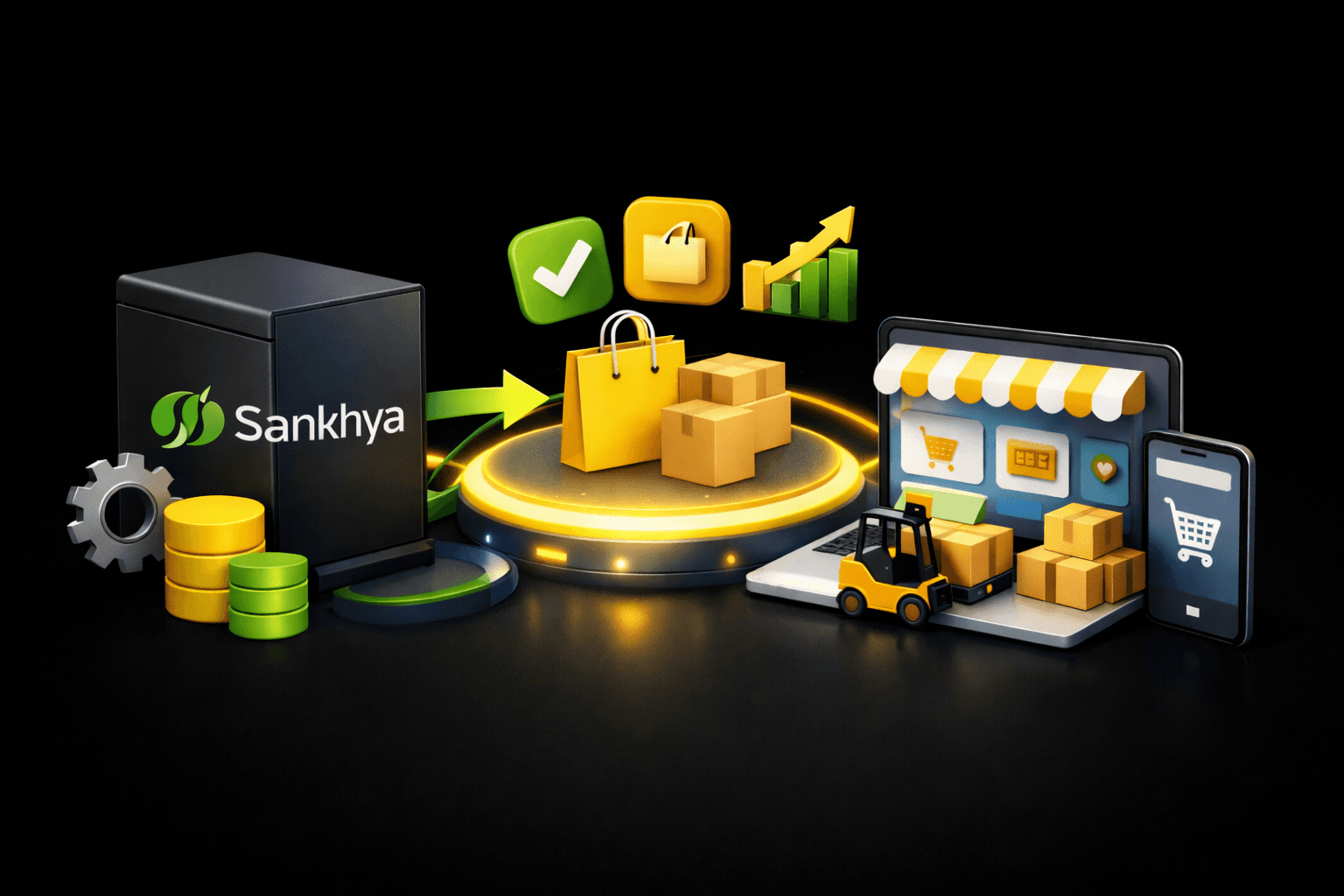 Integração entre ERP Sankhya e plataforma de vendas B2B mostrando automação de pedidos, sincronização de estoque e operação digital para distribuidores e indústrias.
