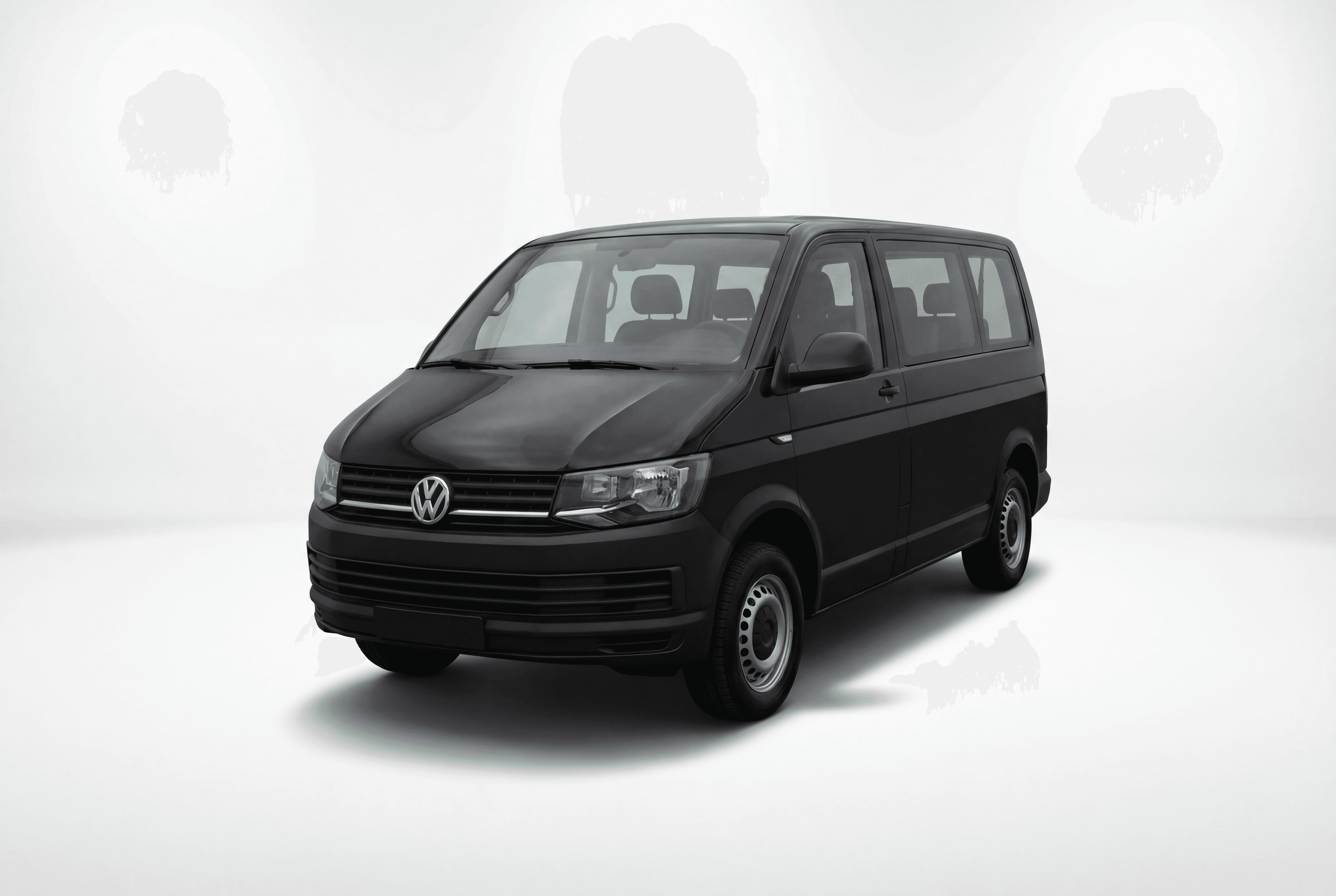 Schwarzer VW Transporter 2.0 TDI mit 115 PS, vielseitiger Transporter zur Miete in Heidelberg für Gewerbe, Lieferung und Umzug.