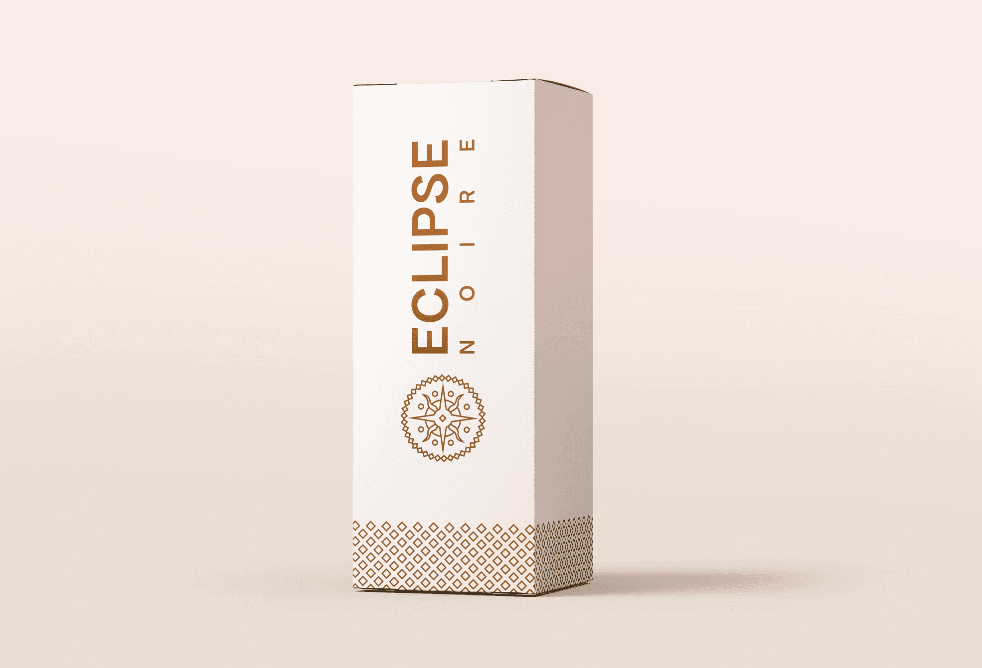 Packaging du parfum Eclipse Noire, design du produit et direction artistique haut de gamme.