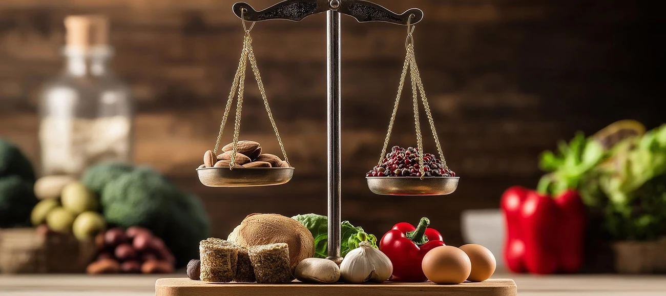 balance de justice avec des aliments dessus