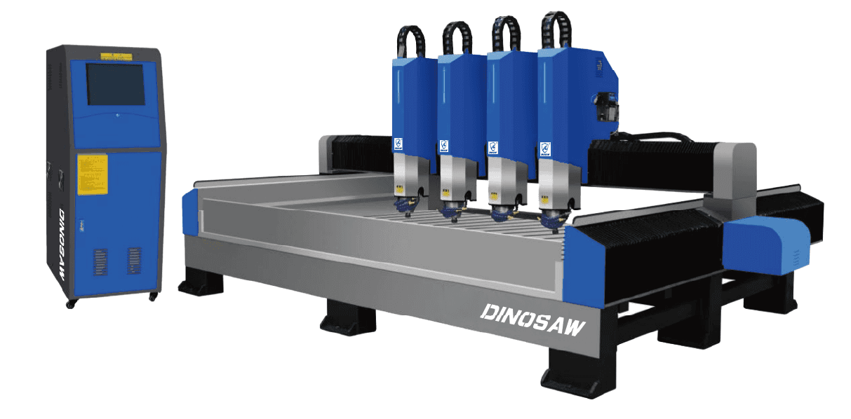 Dinosaw Engraving Machine featuring a robust industrial-grade control system, equipped with multiple spindles for high-speed precision engraving.