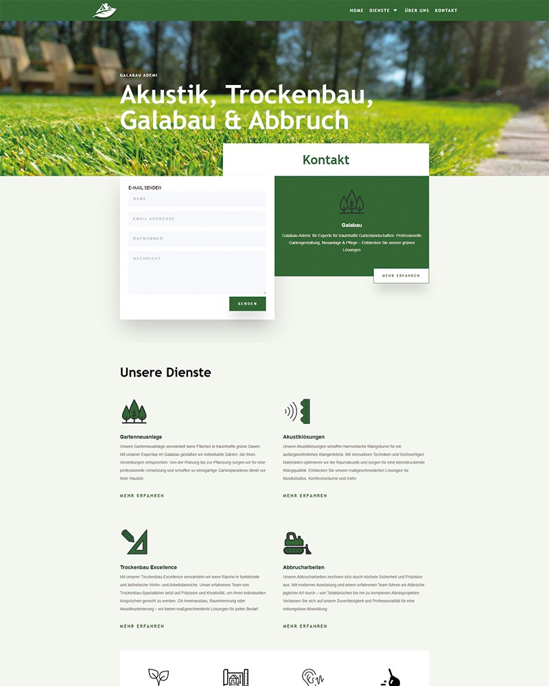 Ein Bild von der Website Ademi Galabau