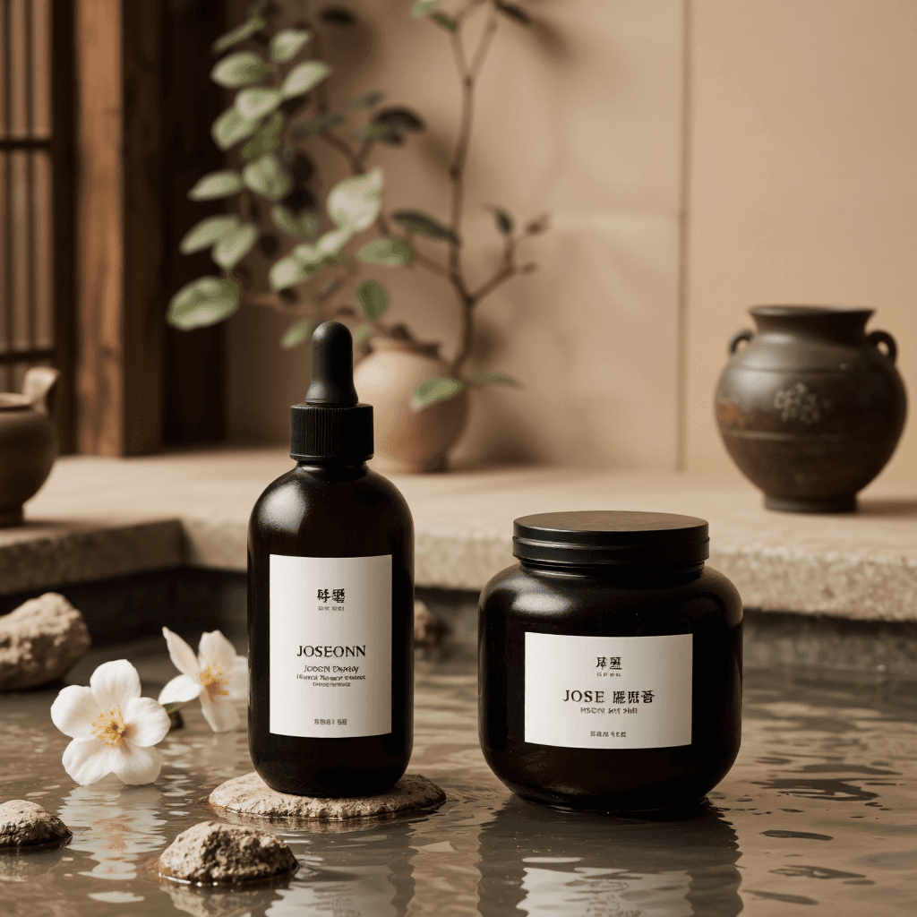 product photography of set of skincare products including a bottle and a jar