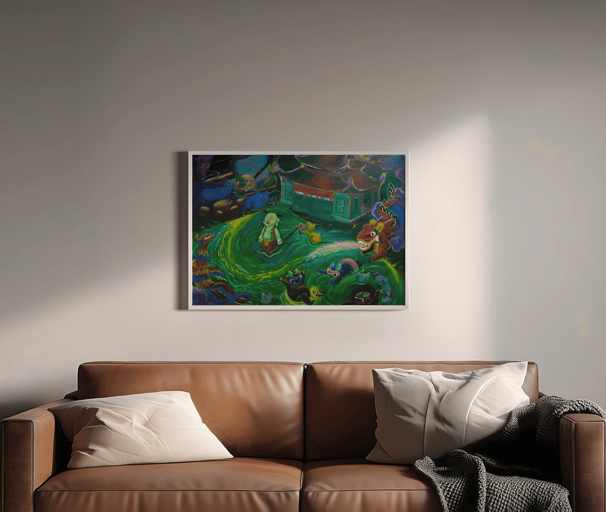 premium art poster and canvas prints, with originals available, from QART , of the artwork " The Moonlit Feast Not Yet Over "