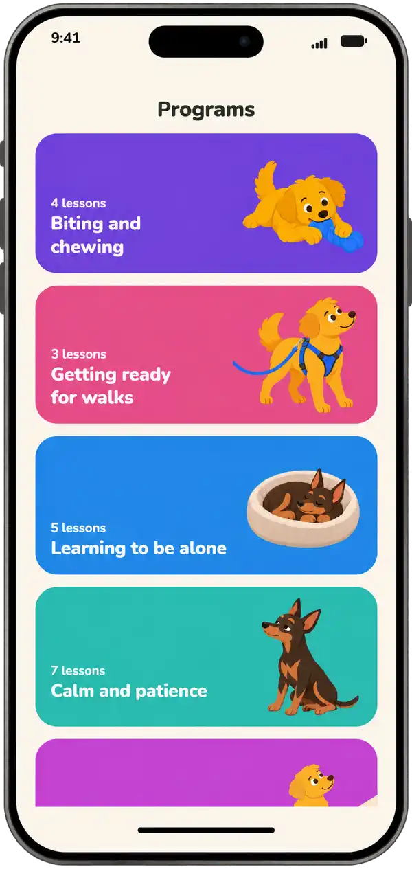 Kyno puppy training programs on an iPhone
