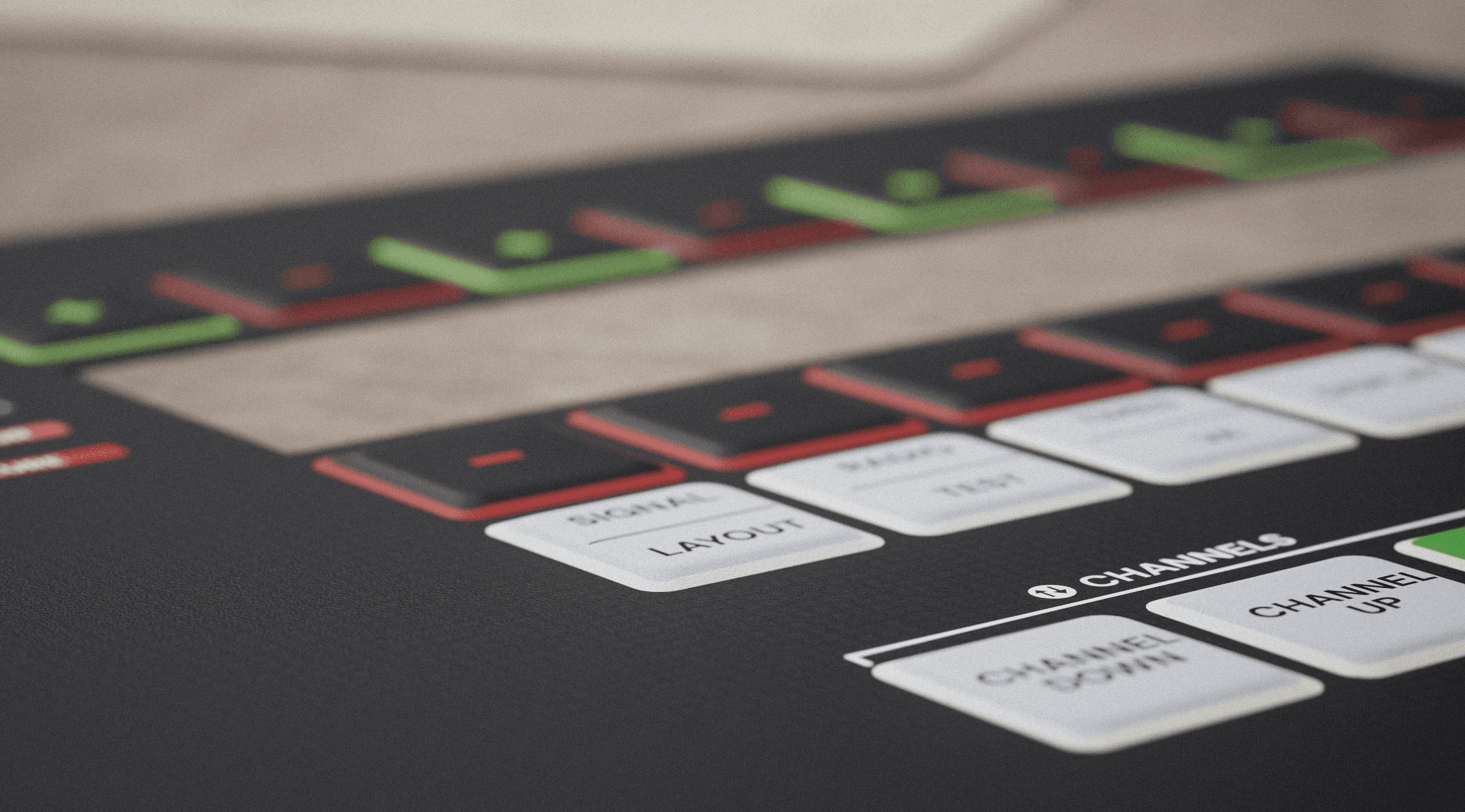 Close-up of an embossed membrane panel with raised buttons for tactile feedback