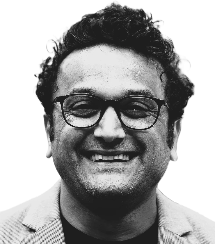 Black and white profile picture of Vijay Rangarajan who is a Partner at KanataQ