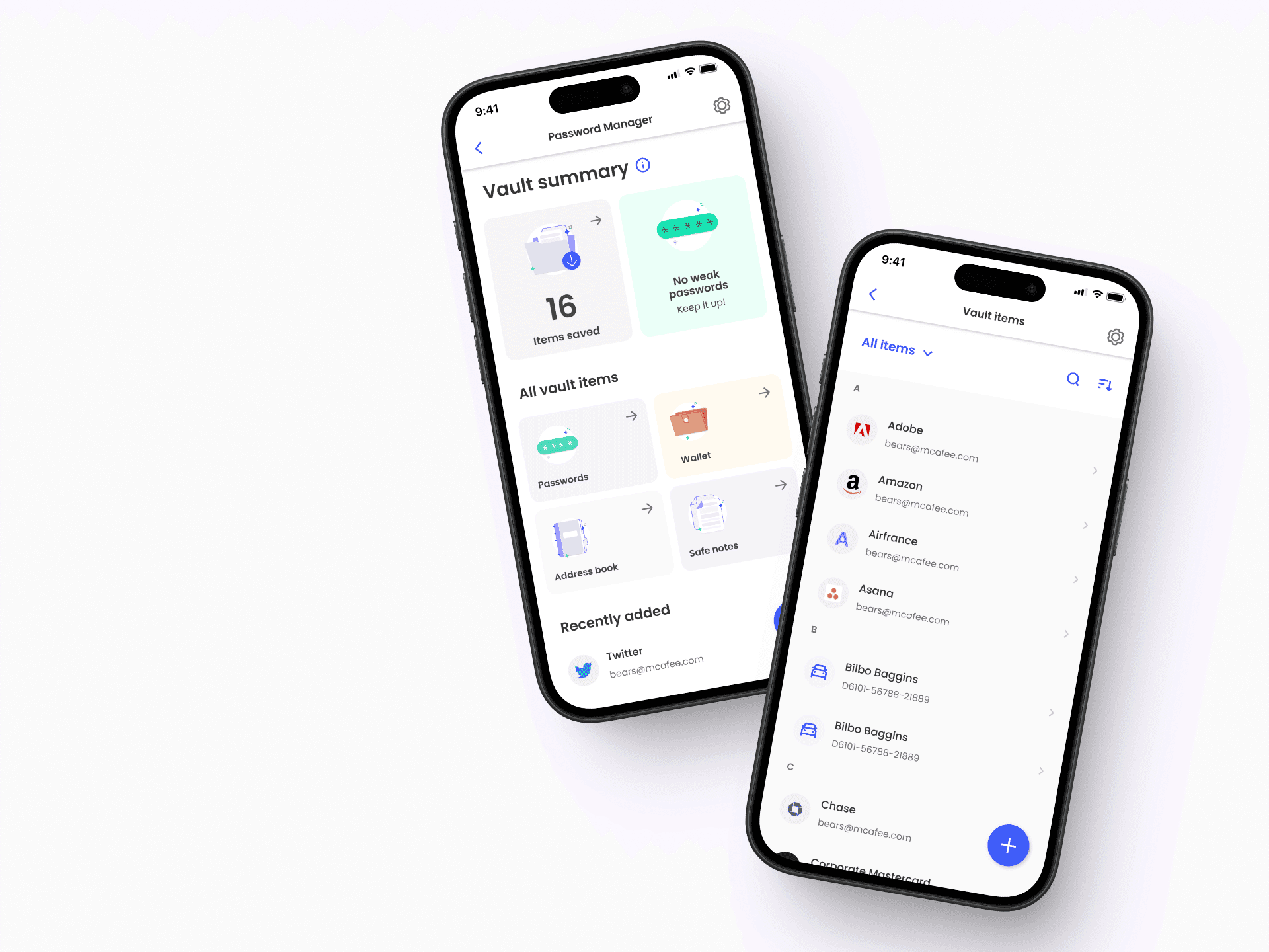 A mockup for an iPhone showing a password manager app