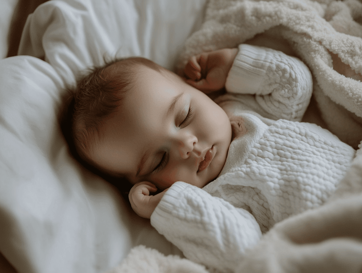 Cozy baby asleep in their bed