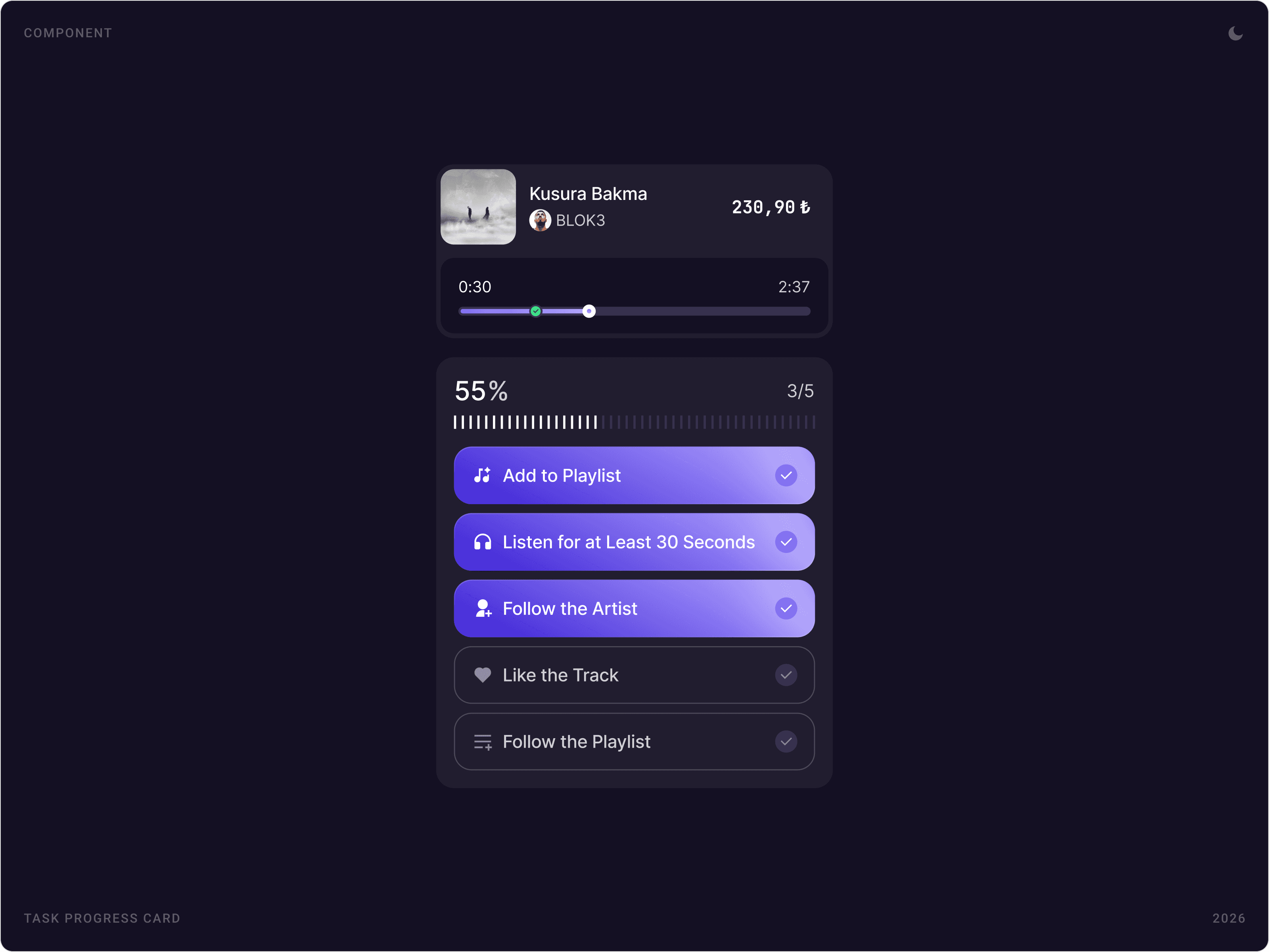 Modern Task Progress Card Component Design