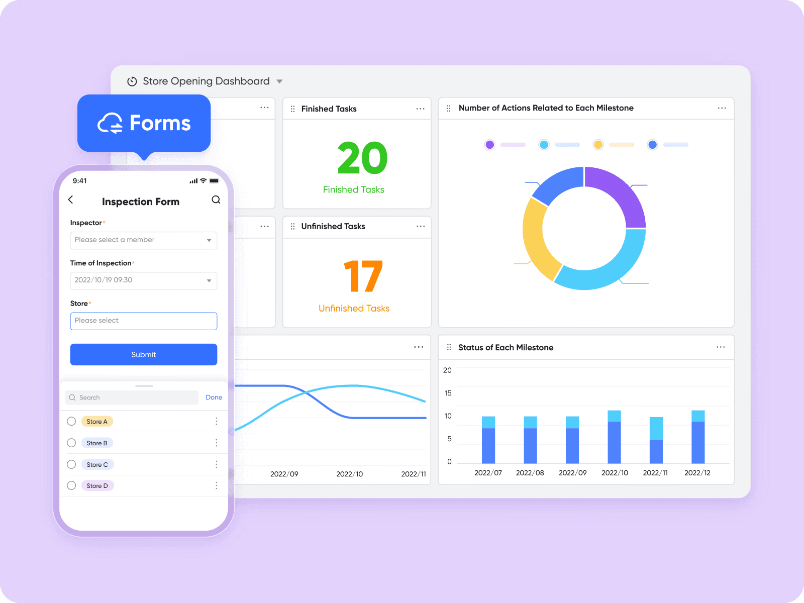 Use forms and dashboards to collect feedback and visualize performance